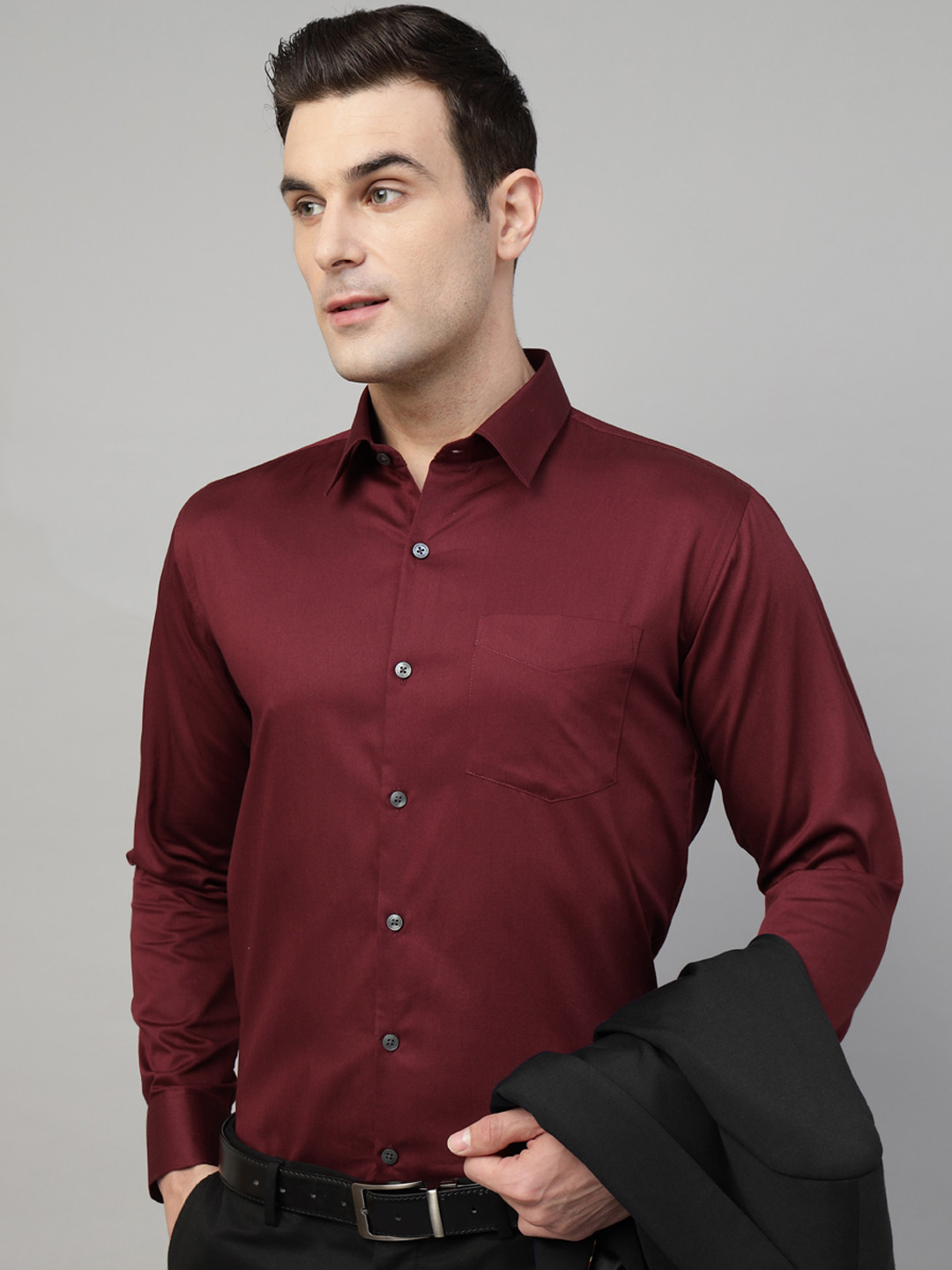 Hancock Men Premium Slim Fit SolidOpaque Cord Weave Formal Shirt