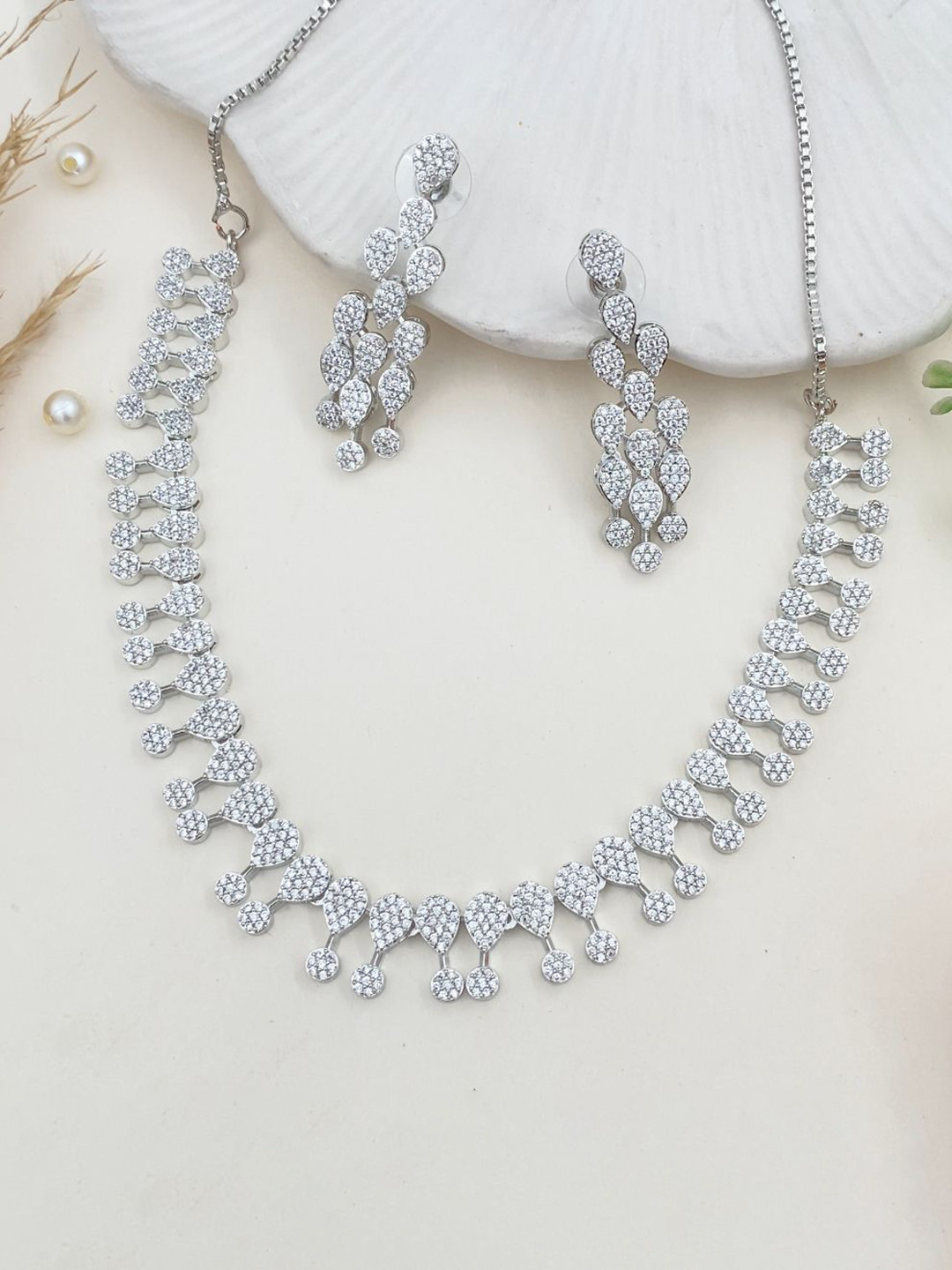 Rare Bello Silver-Plated American Diamond-Studded Jewellery Set