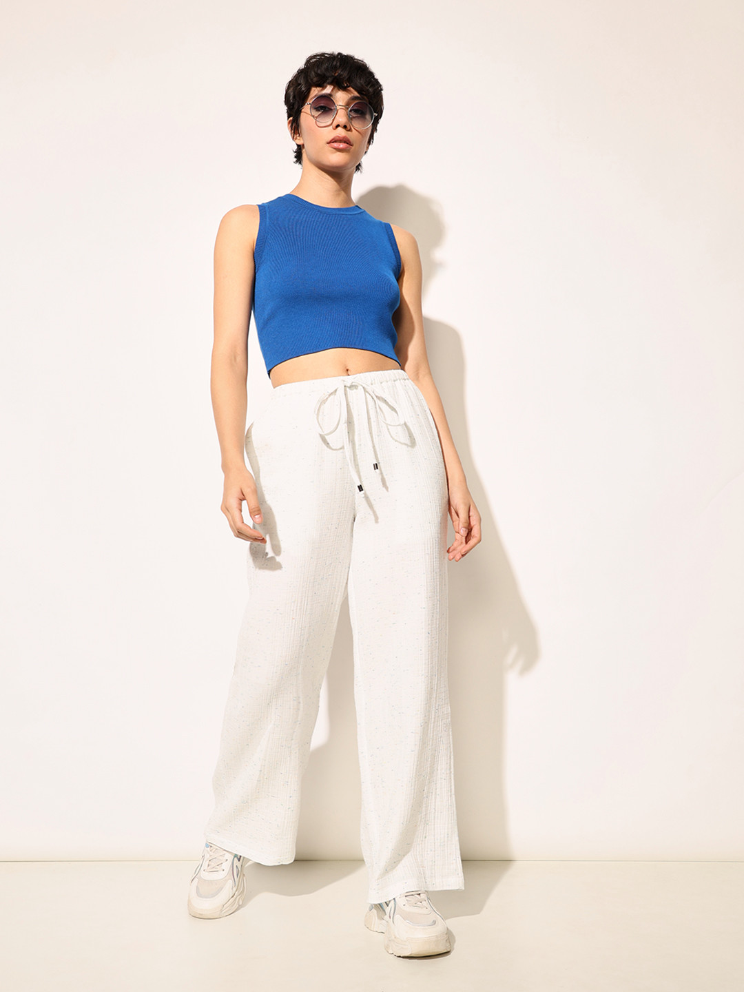 ONLY Women Textured Straight Fit High-Rise Trousers