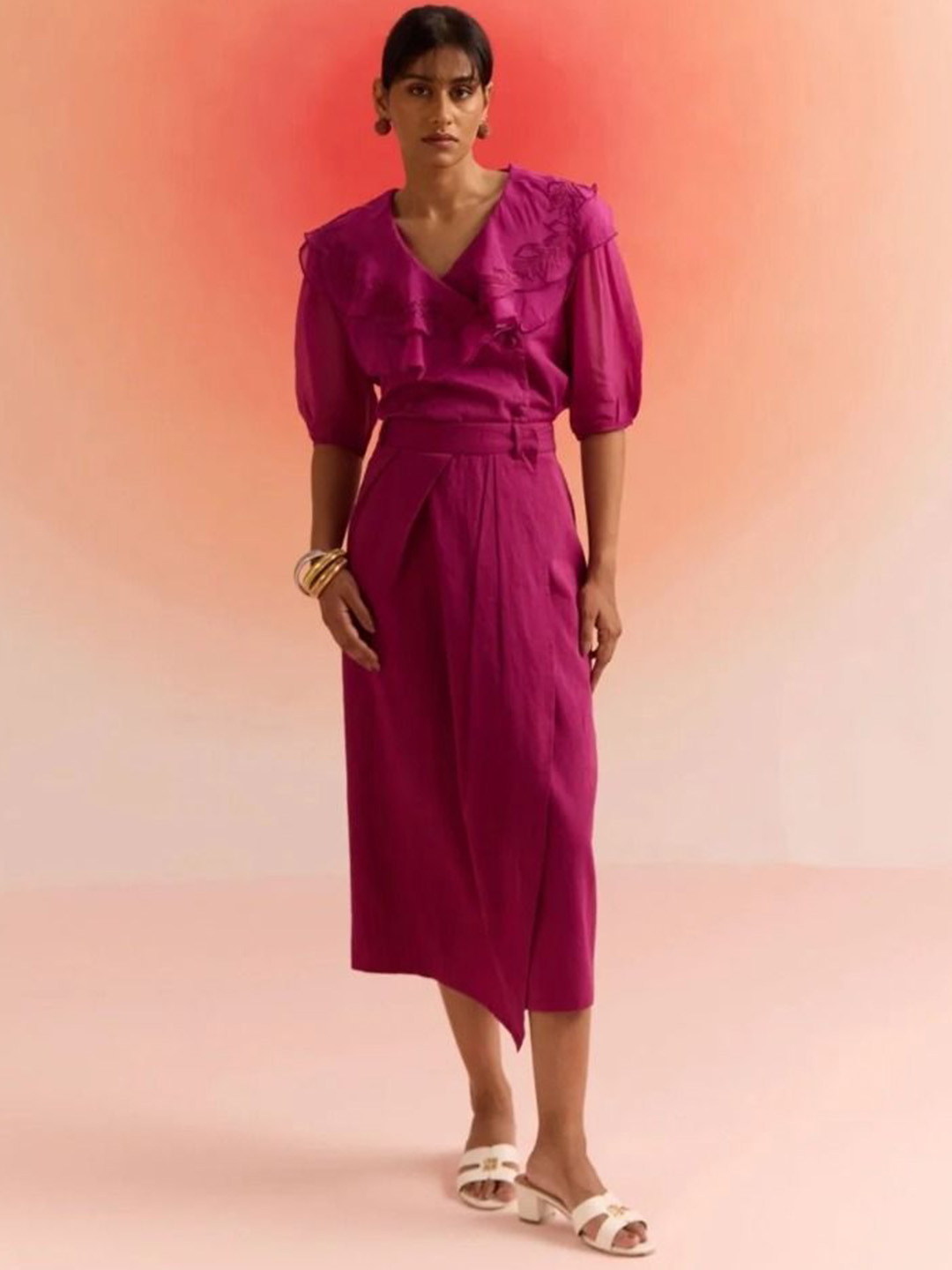 Western Era Wrap Draped Midi Skirt