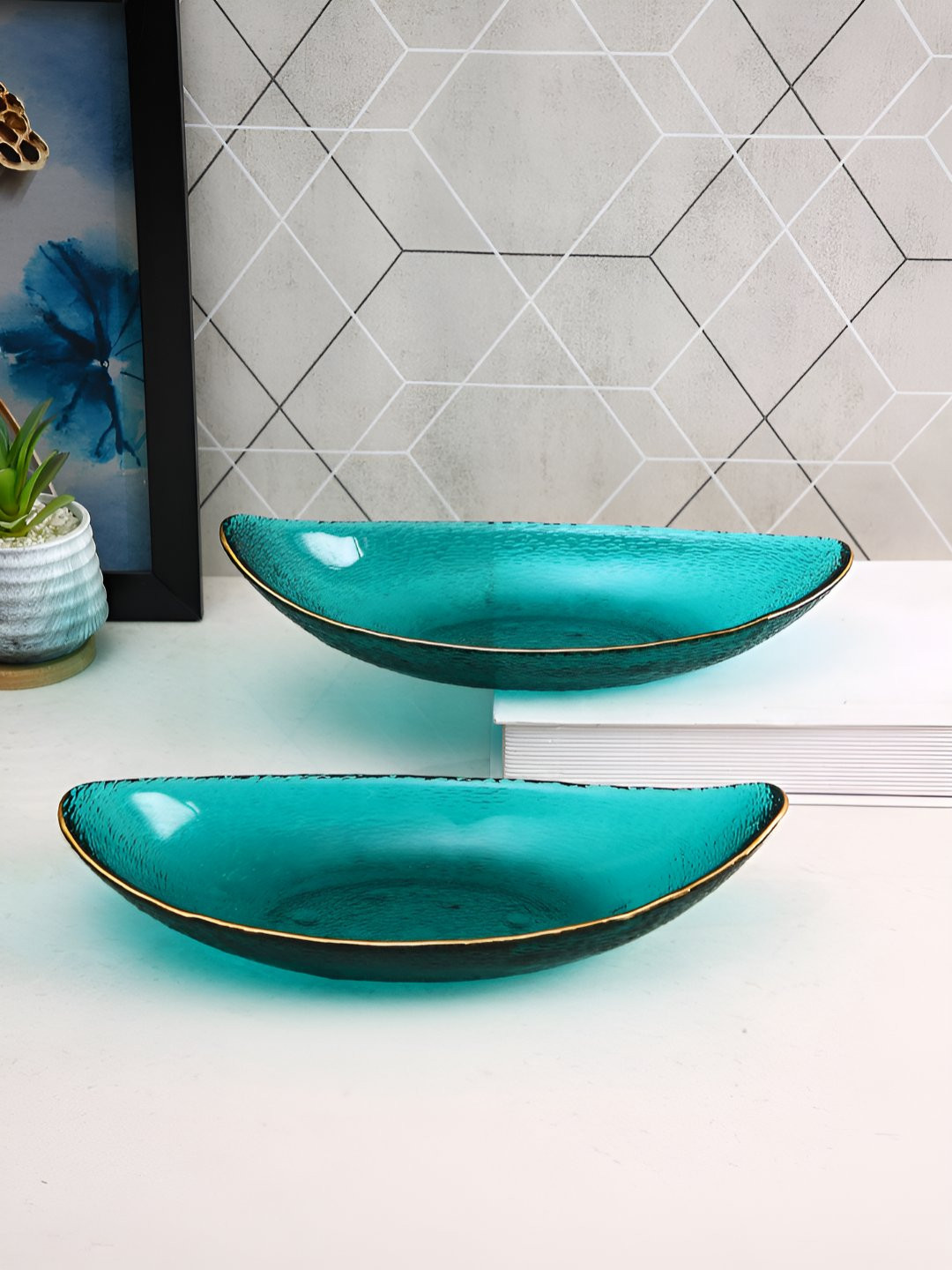 TAYHAA Turquoise Blue 2025 Glass 2 Pieces Easy to Clean Food Platter