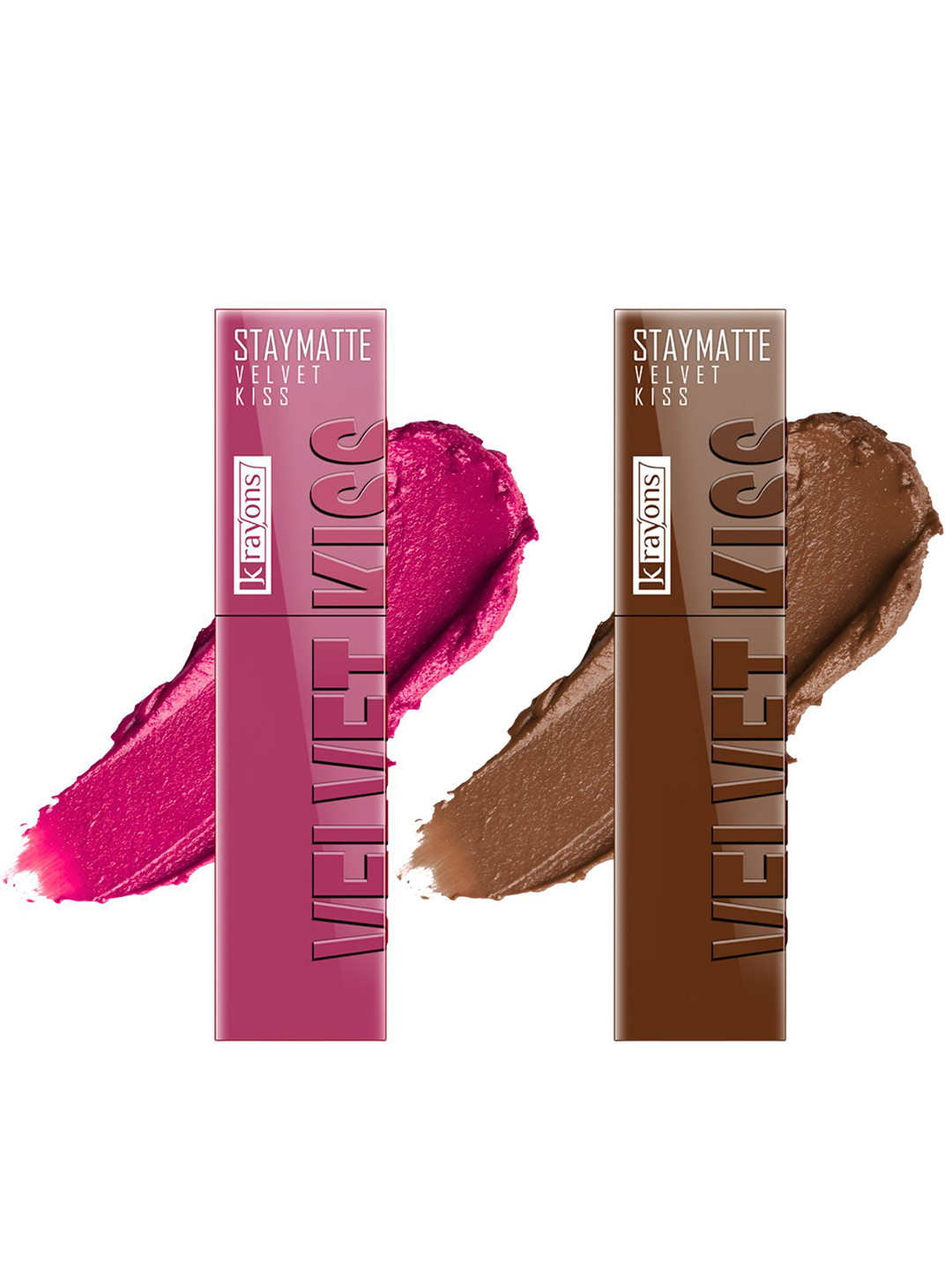 krayons Velvet Kiss Set Of 2 Lipstick - 3.5 ml Each Pink Punch 10 Caramel Candy 11
