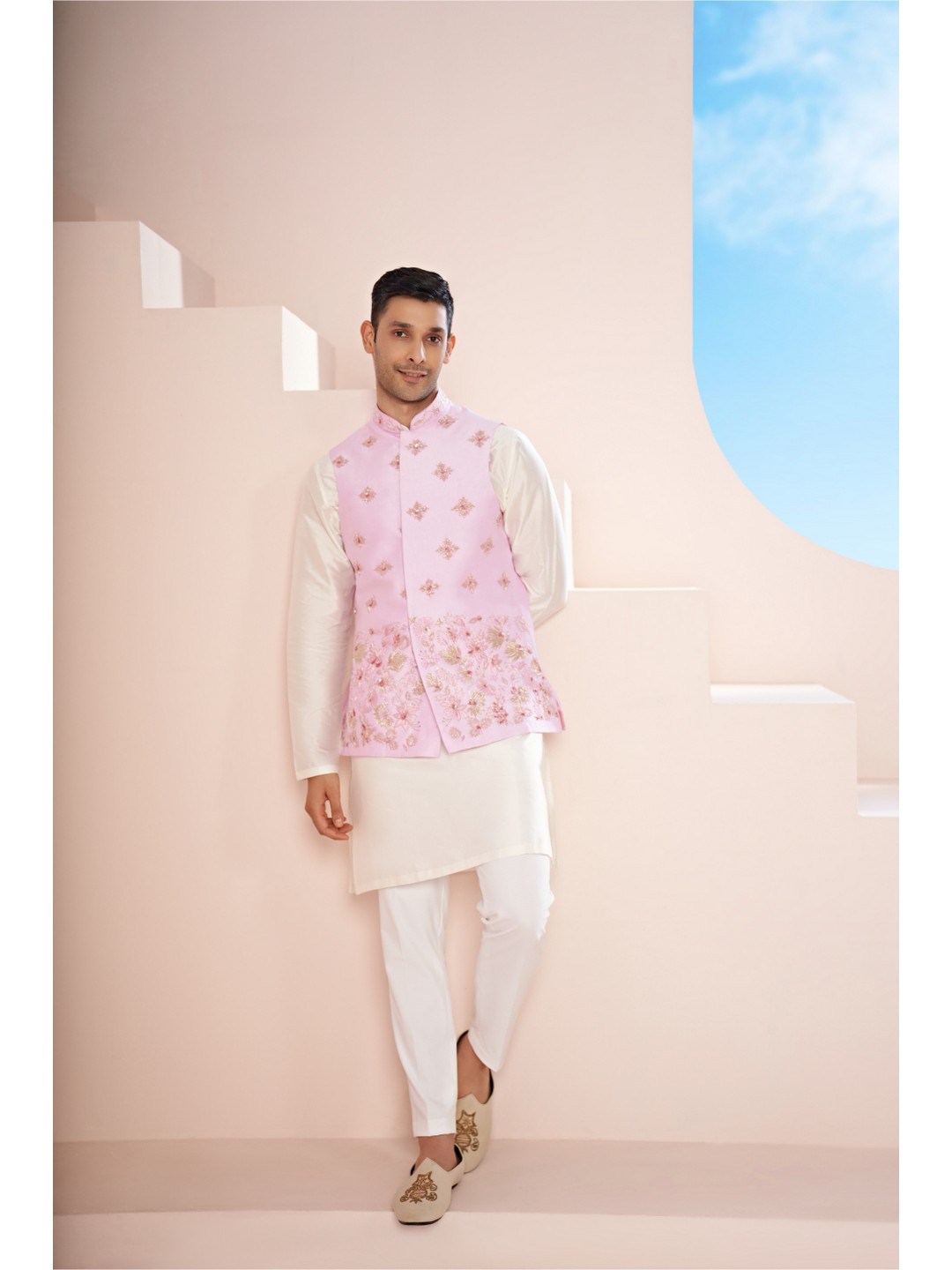 HILO DESIGN Embroidered Malva Set Nehru Jackets