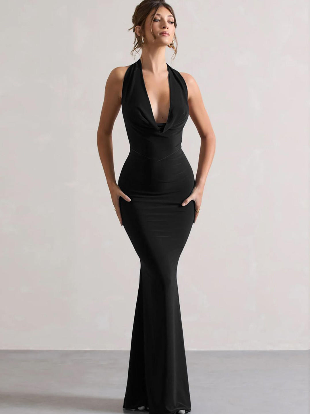 Genzy Cowl Neck Crepe A-Line Maxi Dress