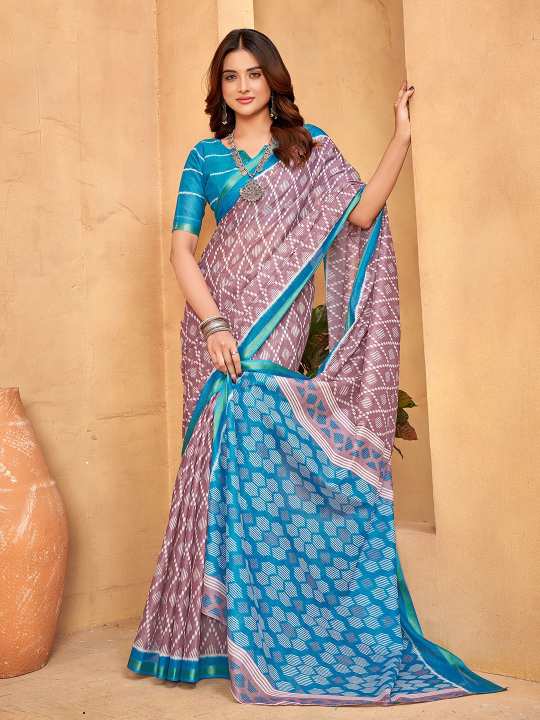 Munir Zari Pure Cotton Ikat Saree