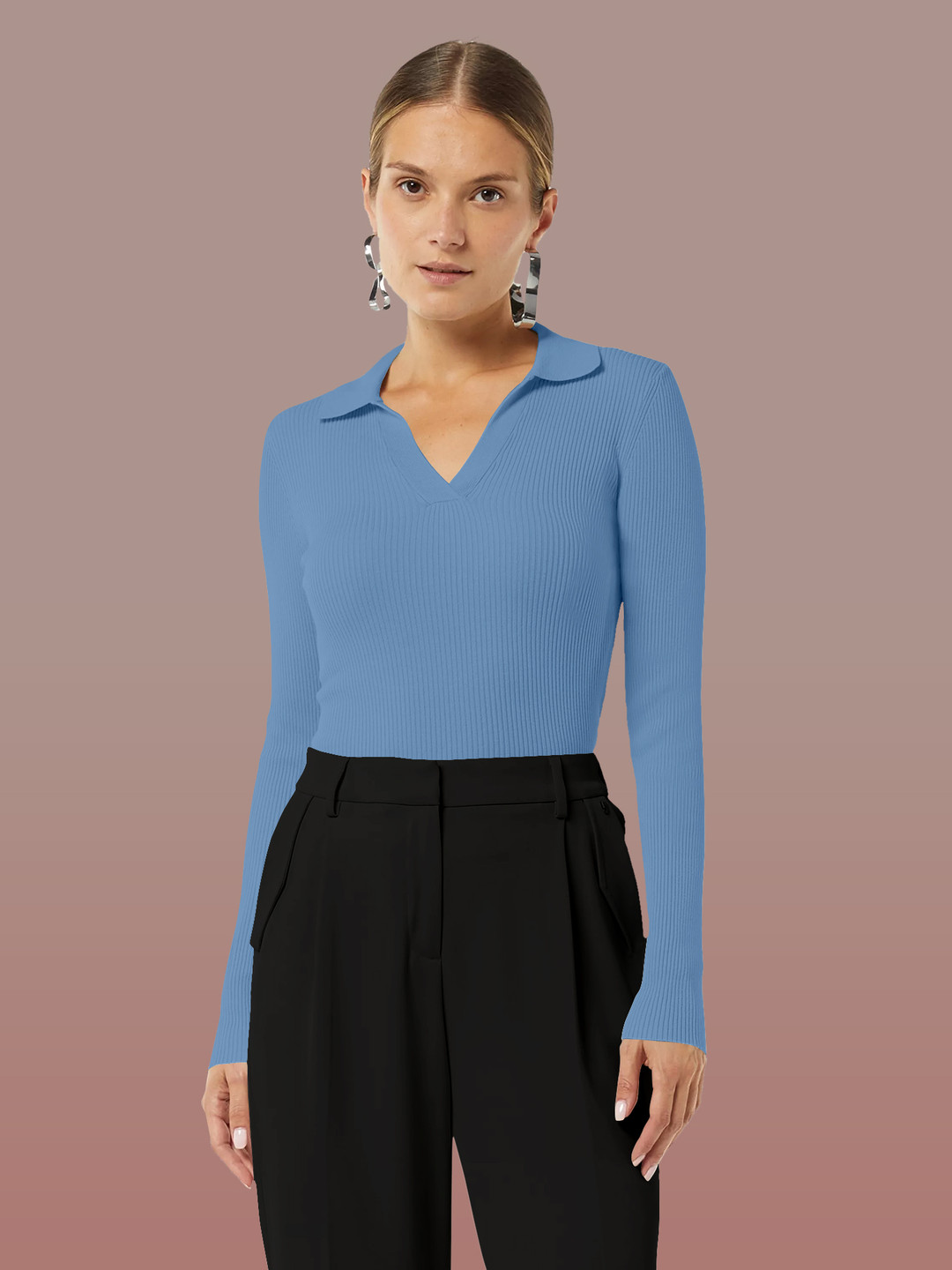 Dream Beauty Fashion top-27-apple-skyblue Women Solid Shirt Neck Full Sleeve Top