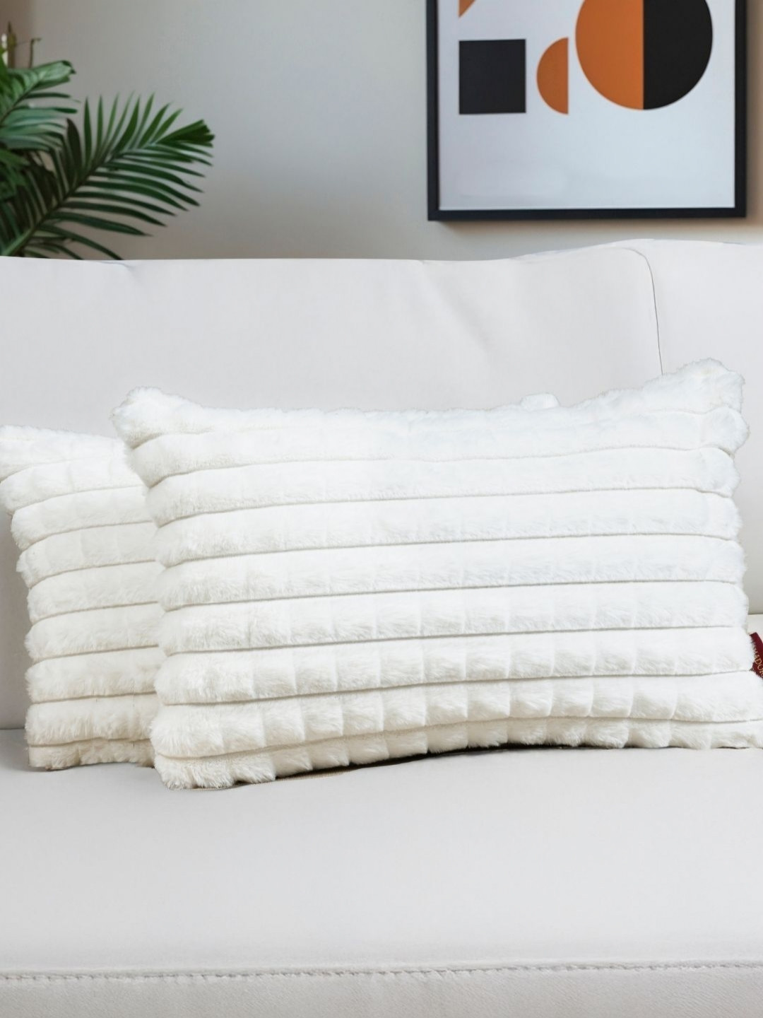 HOMADORN White Set of 2 Checked Rectangle Cushion Covers