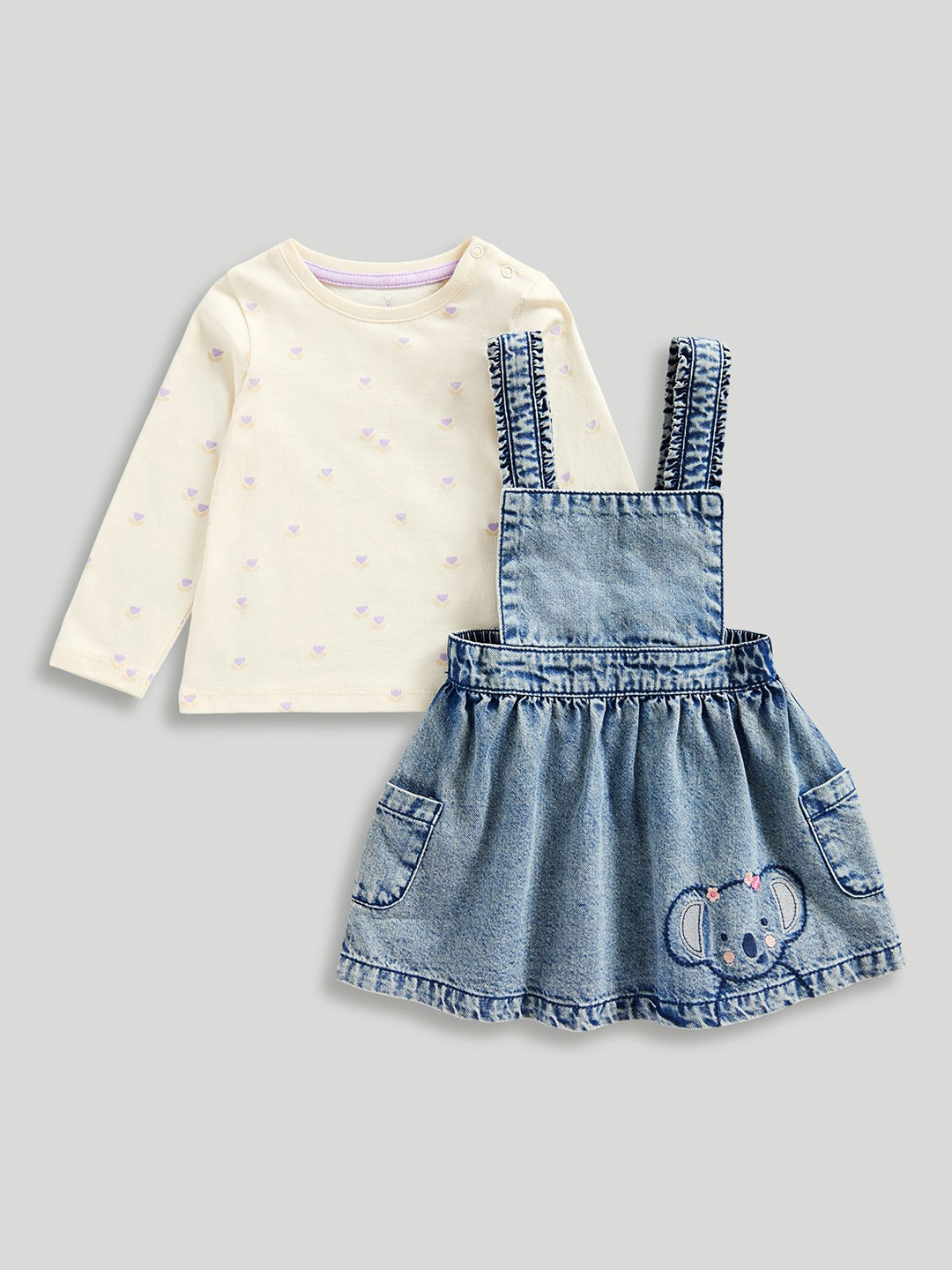 mothercare Infant Girls Koala Meadow Denim Dungaree With T-Shirt