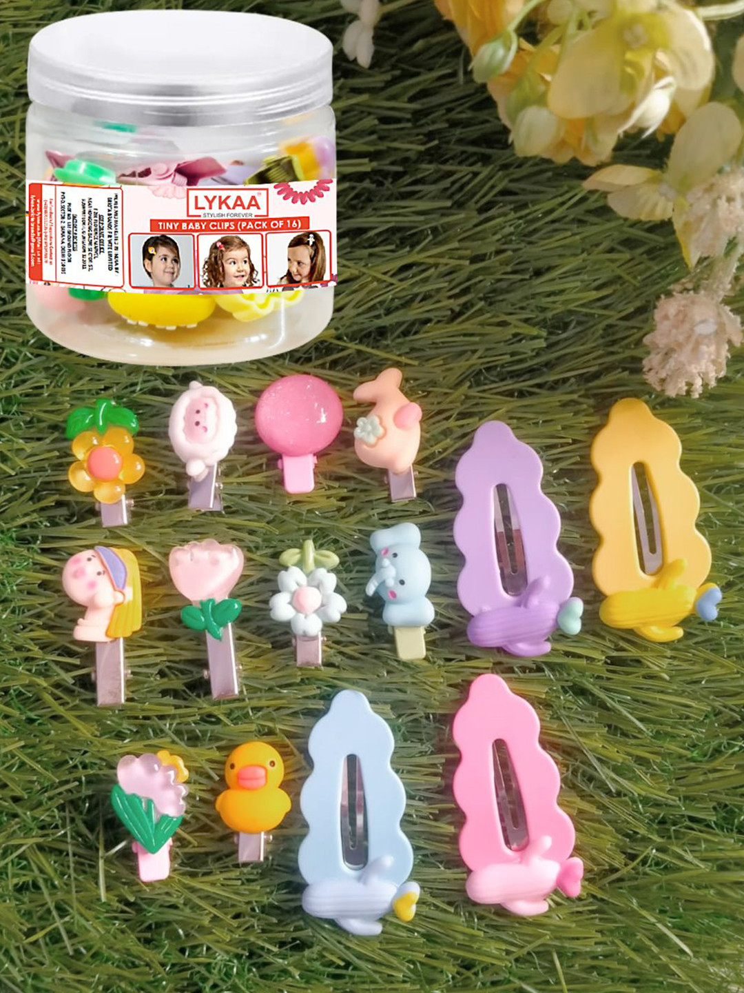 LYKAA Set of 16 Assorted Tiny Baby Tic Tac Hair Clips Multi Design Combo