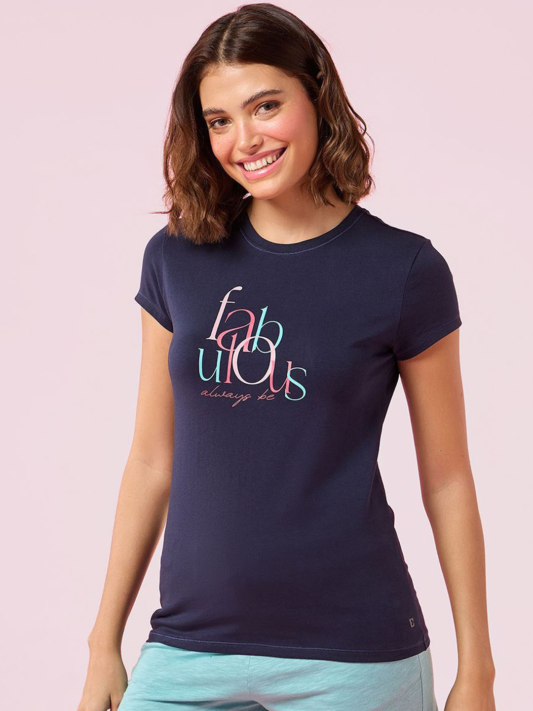 Enamor Graphic Printed Short Sleeve Crew Neck Stretch Lounge T-Shirt