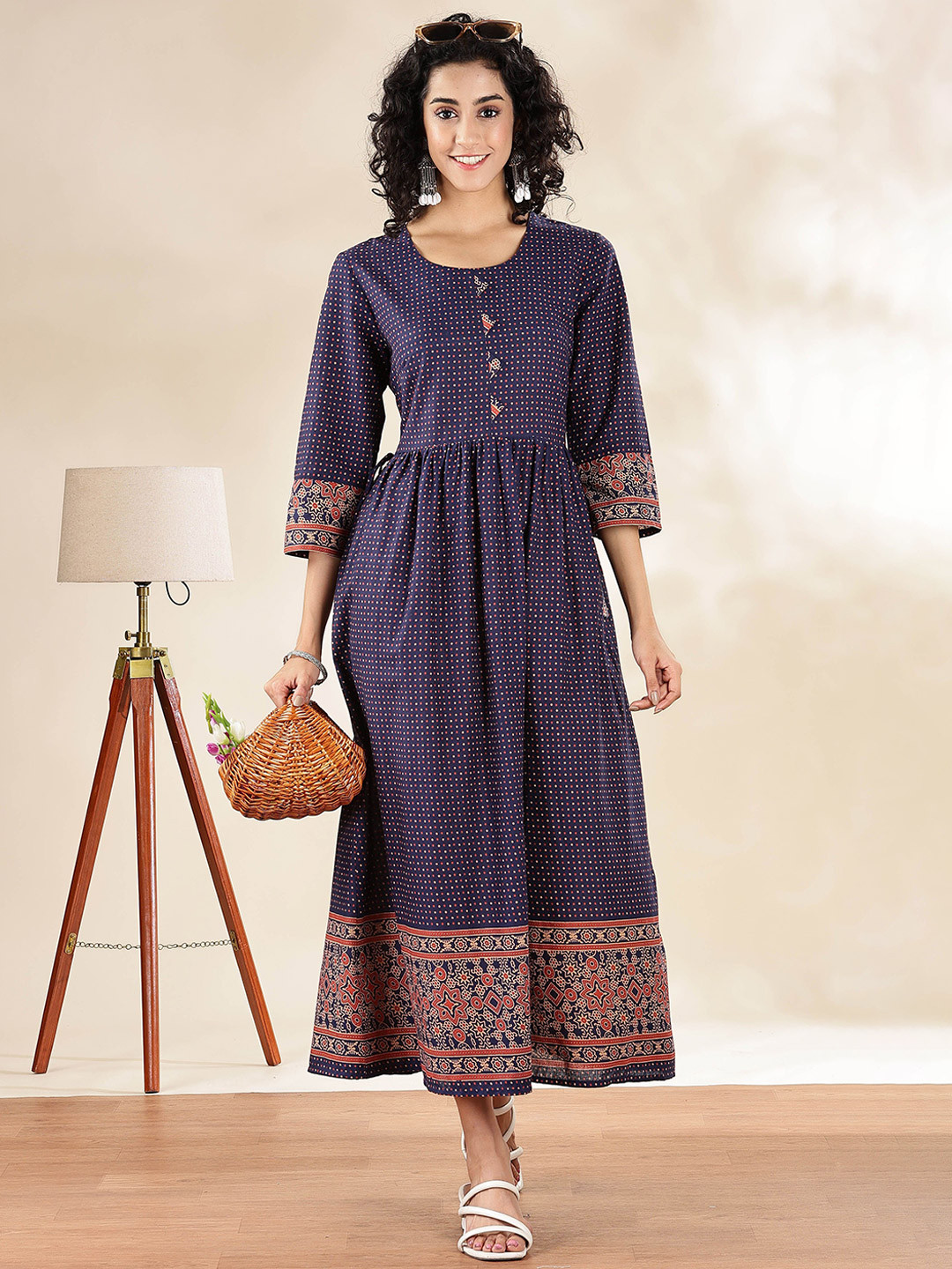 Anouk Polka Dot Print Fit & Flare Maxi Dress