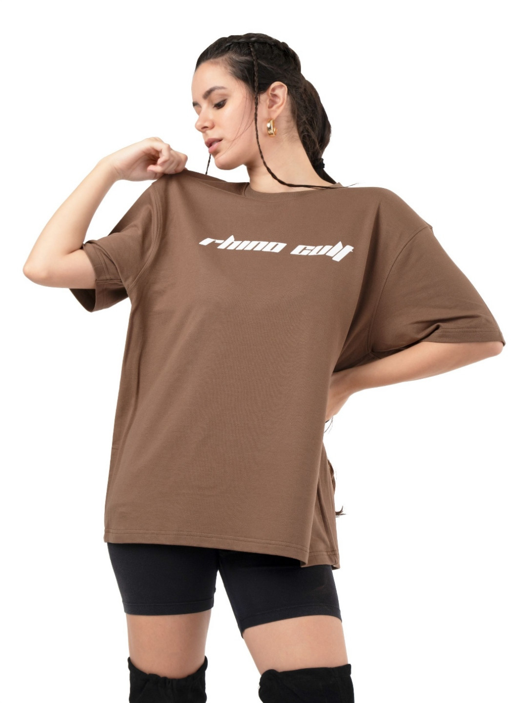 RHINO CULT Women Typography Printed Extended Sleeves Oversized T-shirt