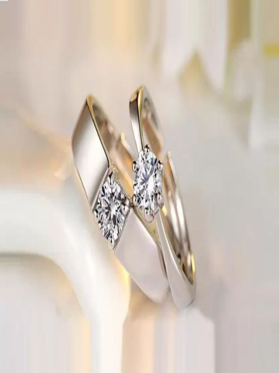 J.S ENTERPRISES Set Of 2 Silver-Plated Cubic Zirconia Stone Studded Adjustable Finger Ring