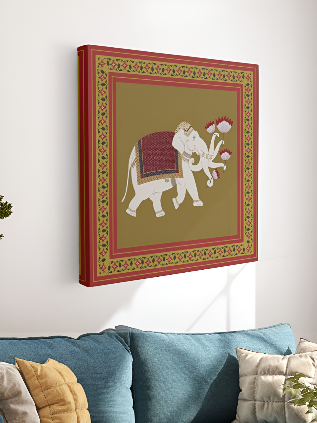 Myntra Elegant Homes Elephant Pichwai Canvas Wall Square Paintings Wall Art - 30 x 30In