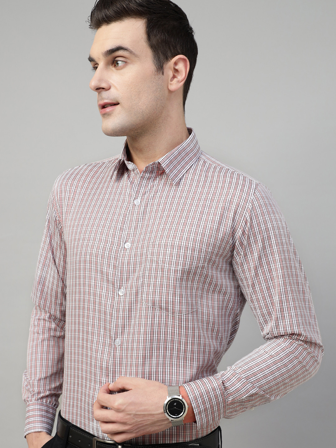 Hancock Men Slim Fit Windowpane Checked Wrinkle Ressstant Formal Shirt