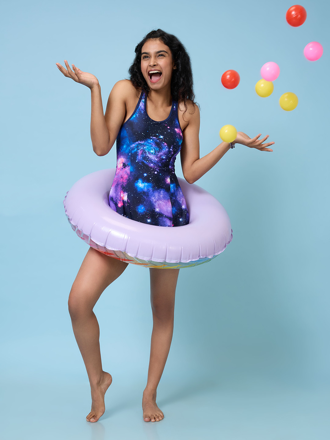 LYCOT Printed Cross Back Swimdress With Attached Hot Shorts