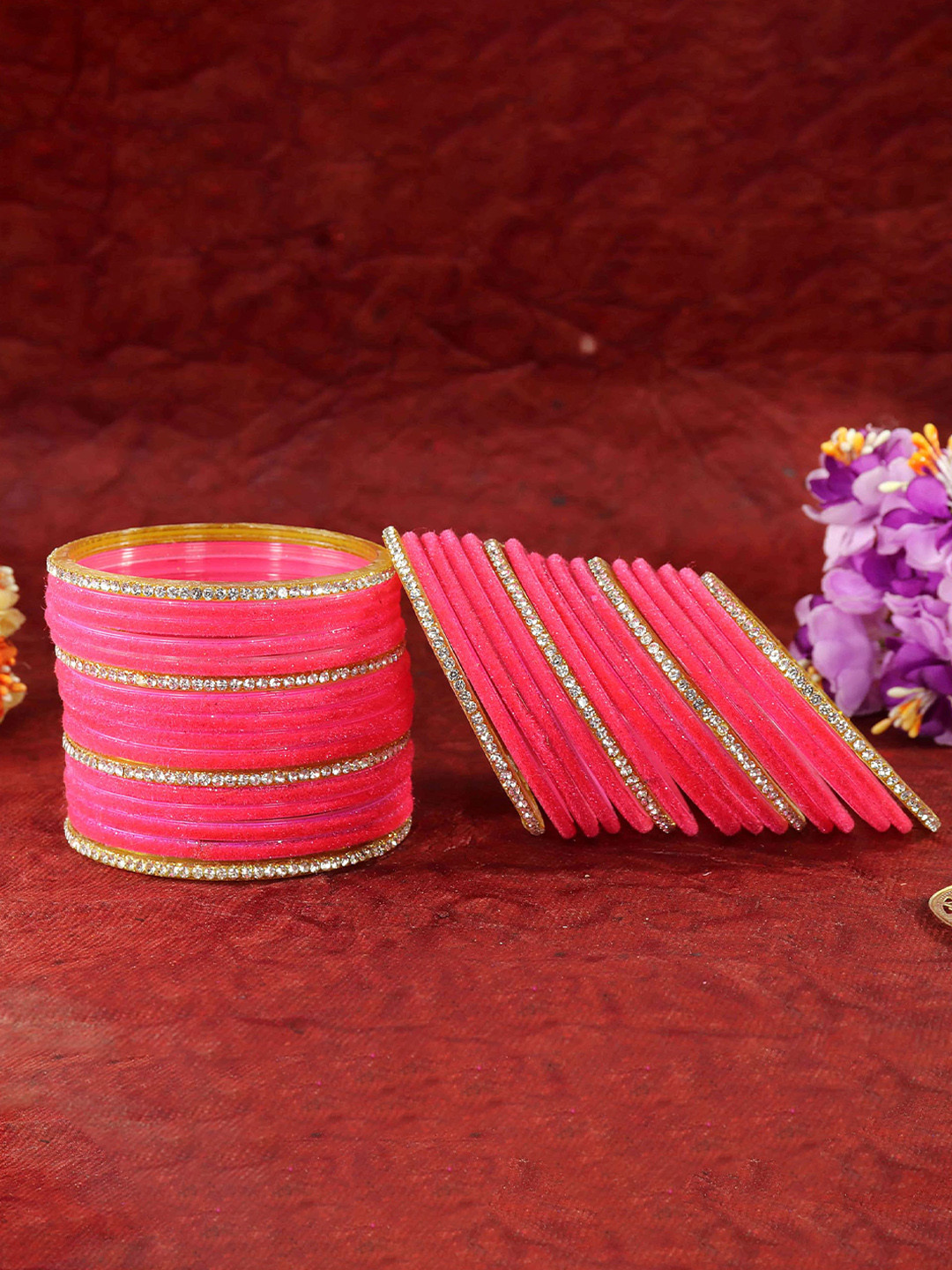 ZULKA Set Of 32 Embellished Zircon Diamond Studded And Beaded Bangles