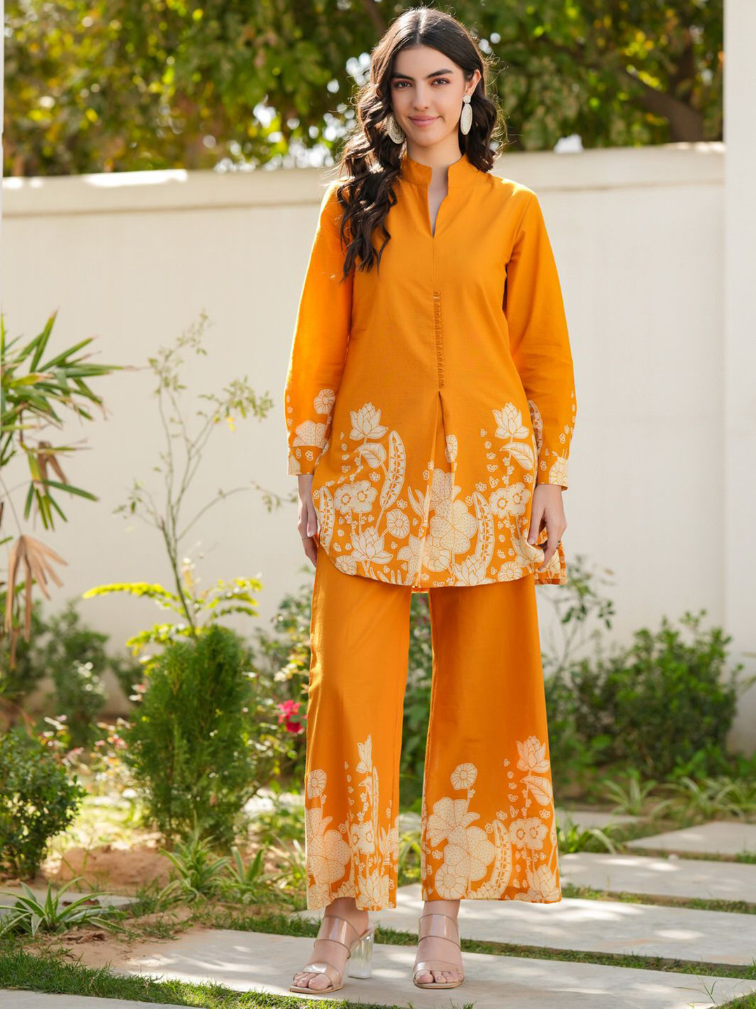 JISORA Women's Mustard Printed Cotton Co-ord Set