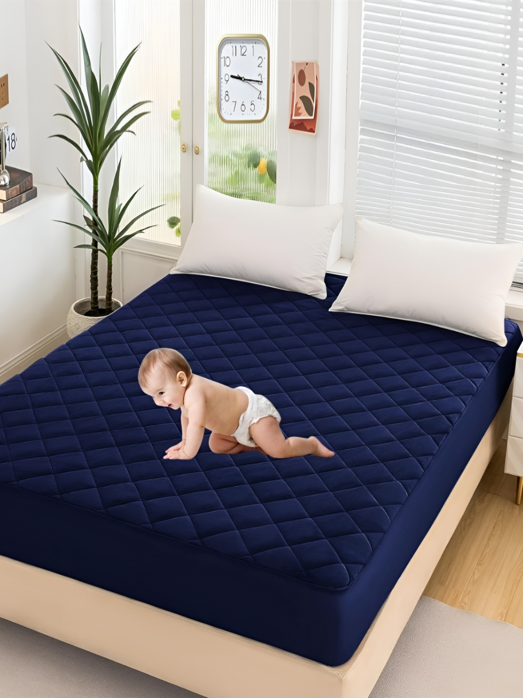 CRAZY WORLD Blue Polycotton Water Resistant Mattress Protector