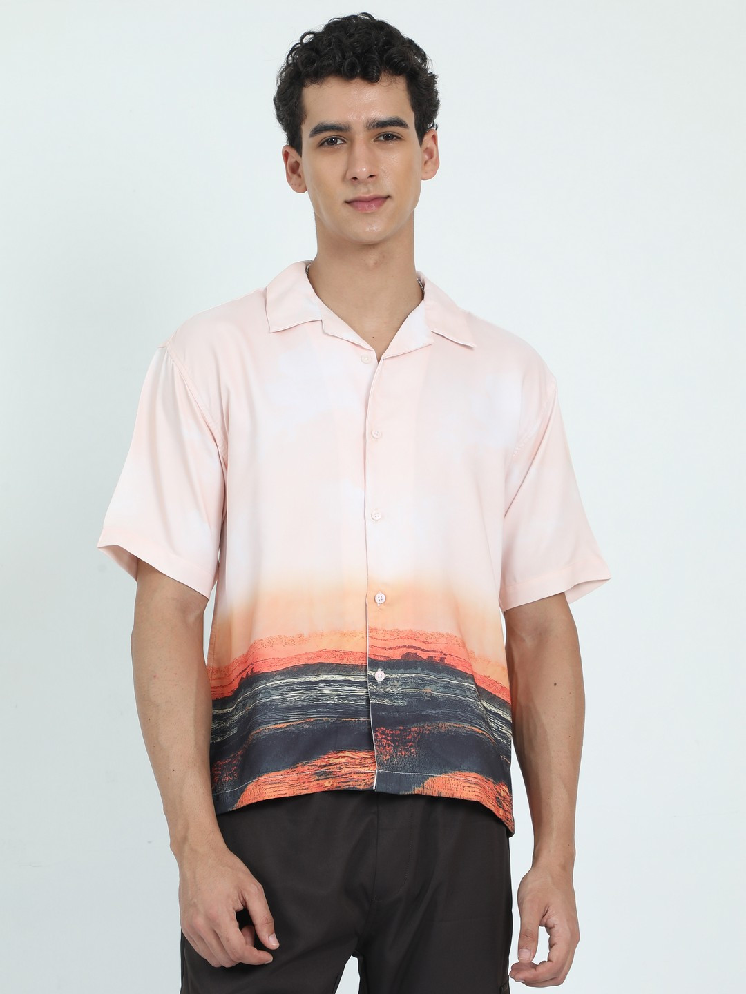 THE BEETEL HOUSE Men Relaxed Satin Sundowner Printed Oversized Casual Shirt