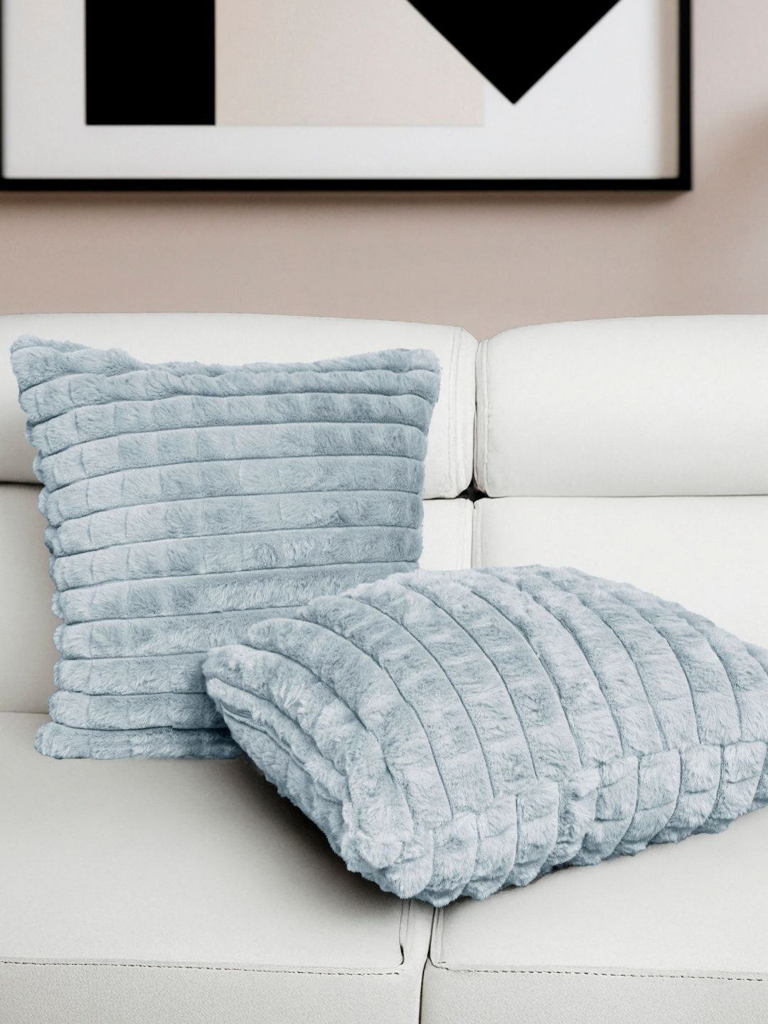 HOMADORN Super Soft Fur Checked Polyester 2 Pcs Textured Cushion Covers - 16 x 16 In