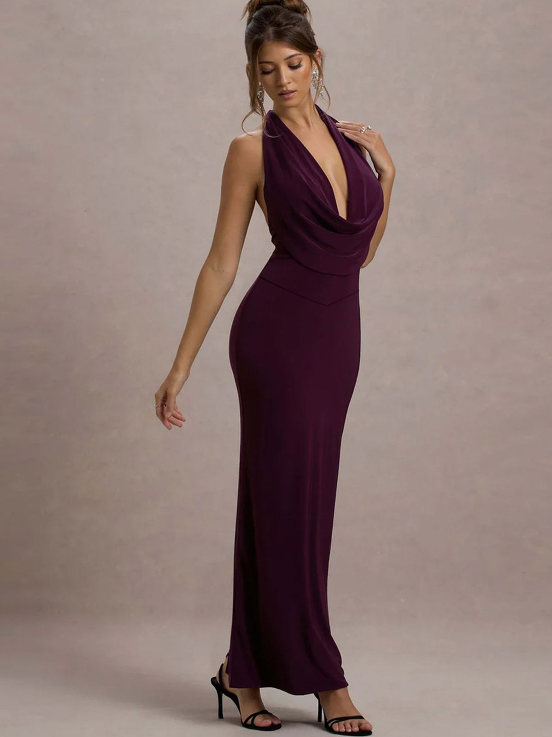 Genzy Cowl Neck Crepe A-Line Maxi Dress