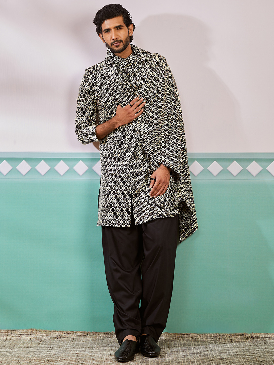VASTRAMAY Embroidered Sherwani & Patiala With Dupatta Set