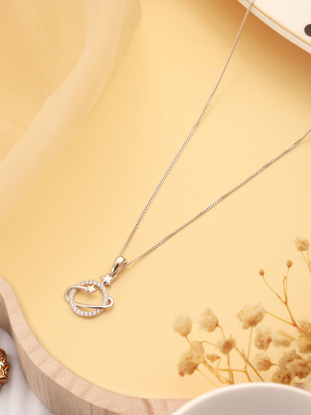 SARAF SILVERETZ 925 Sterling Silver-Plated Orbital Star Pendant & Chain