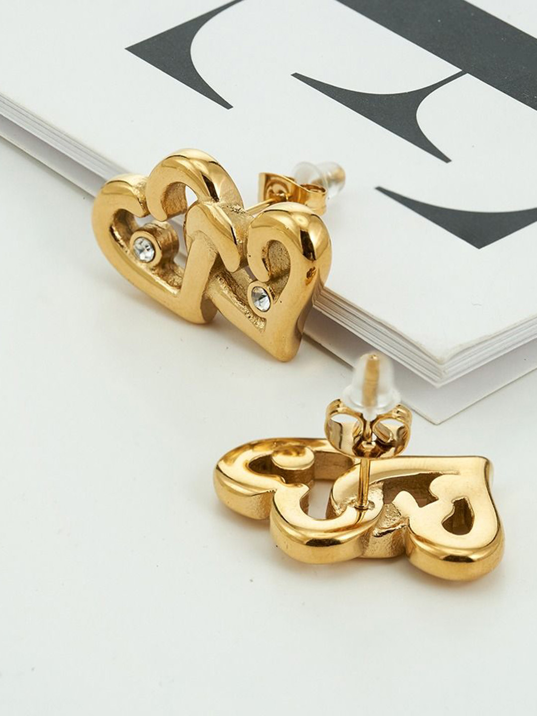 KRYSTALZ Dainty Stainless Steel Gold-Plated Heart Shaped Studs