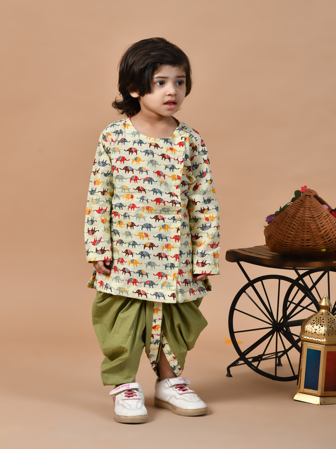 MoMaa Boys Animal Printed Regular Pure Cotton Kurta with Dhoti Pants