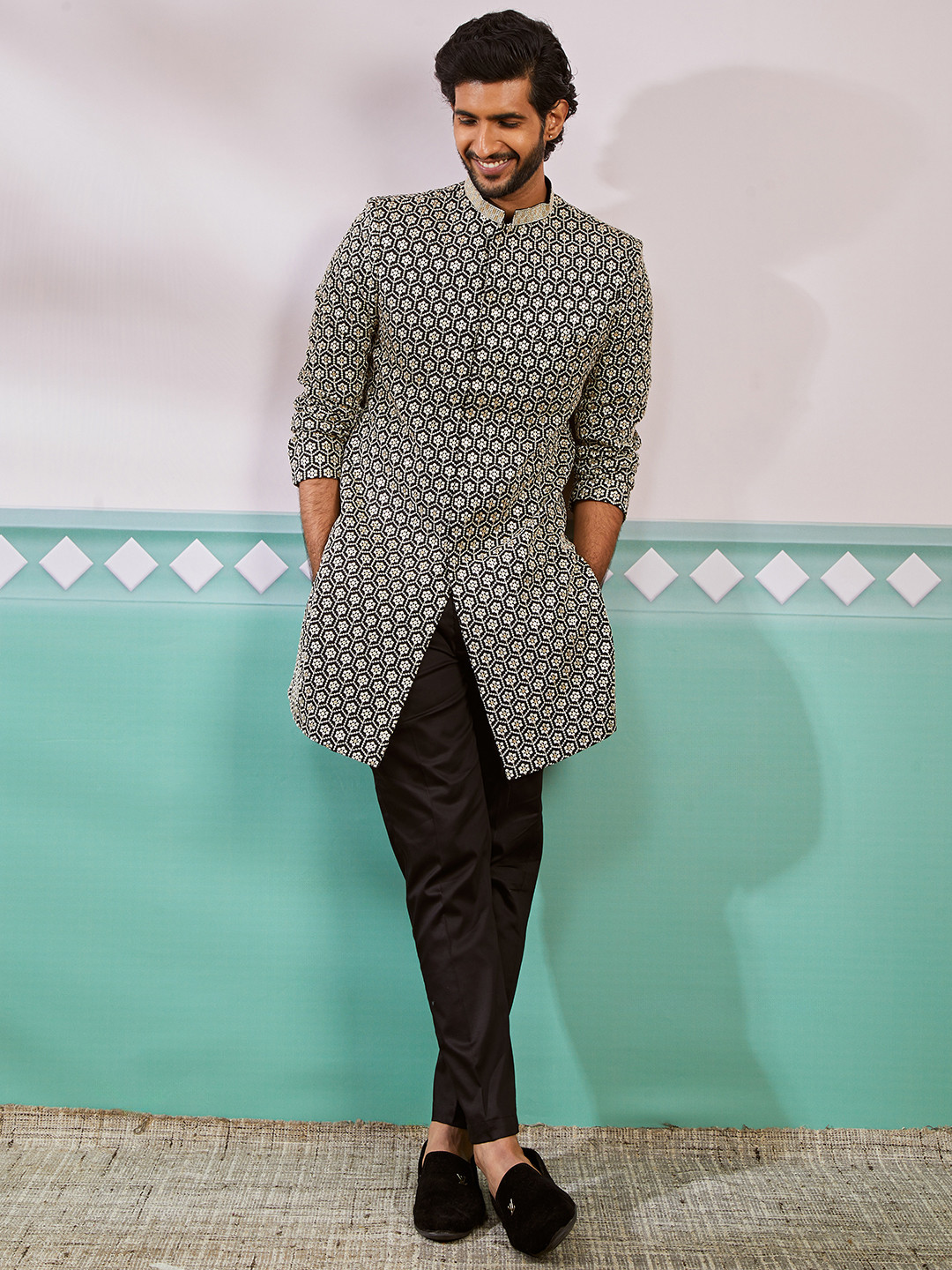 VASTRAMAY Embroidered Sherwani With Trouser Set