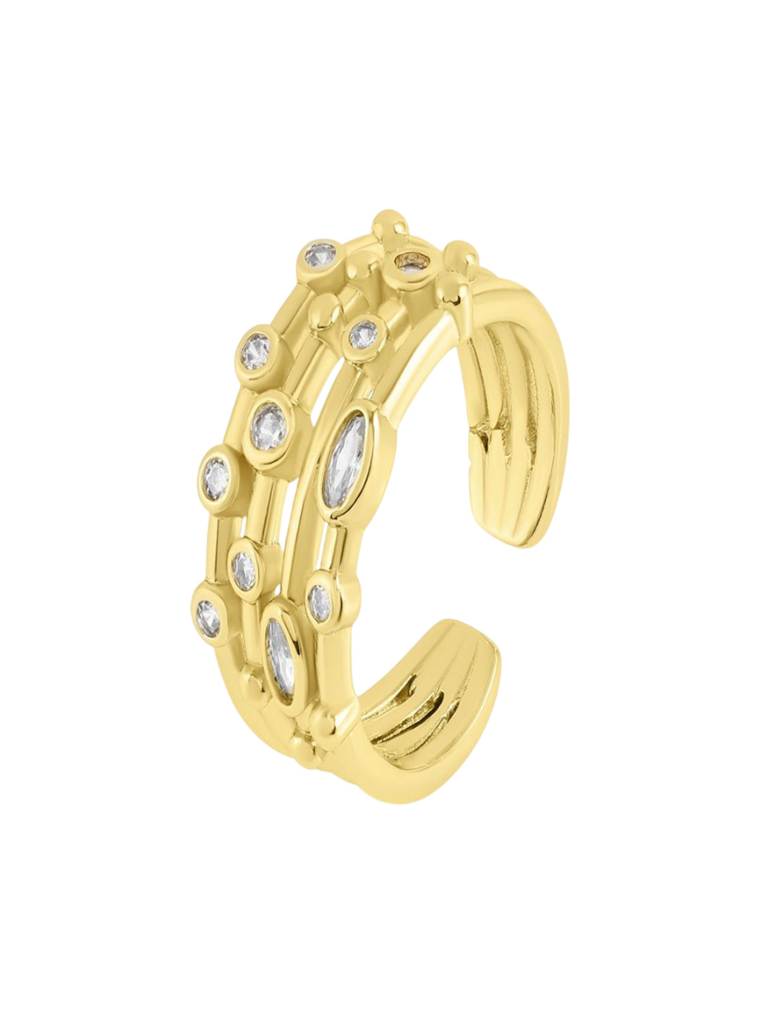 Nirvana Gold-Plated Cubic Zirconia Stone-Studded Adjustable Aurea Finger Ring