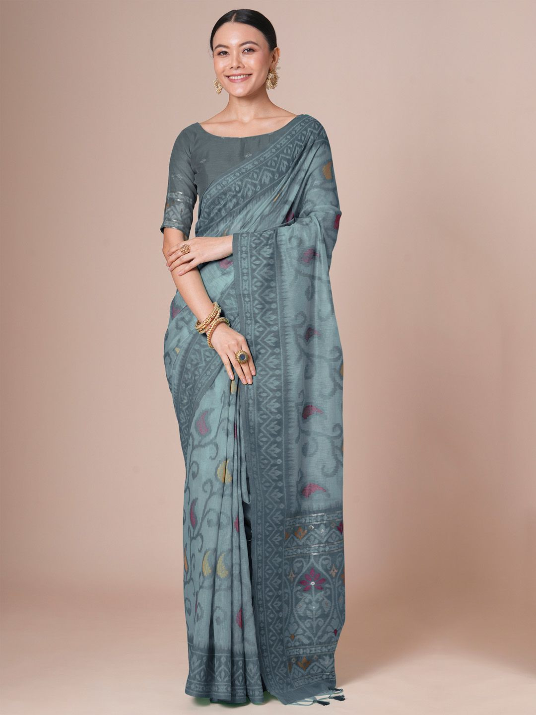 House of Pataudi Ikat Woven Design Saree With Blouse
