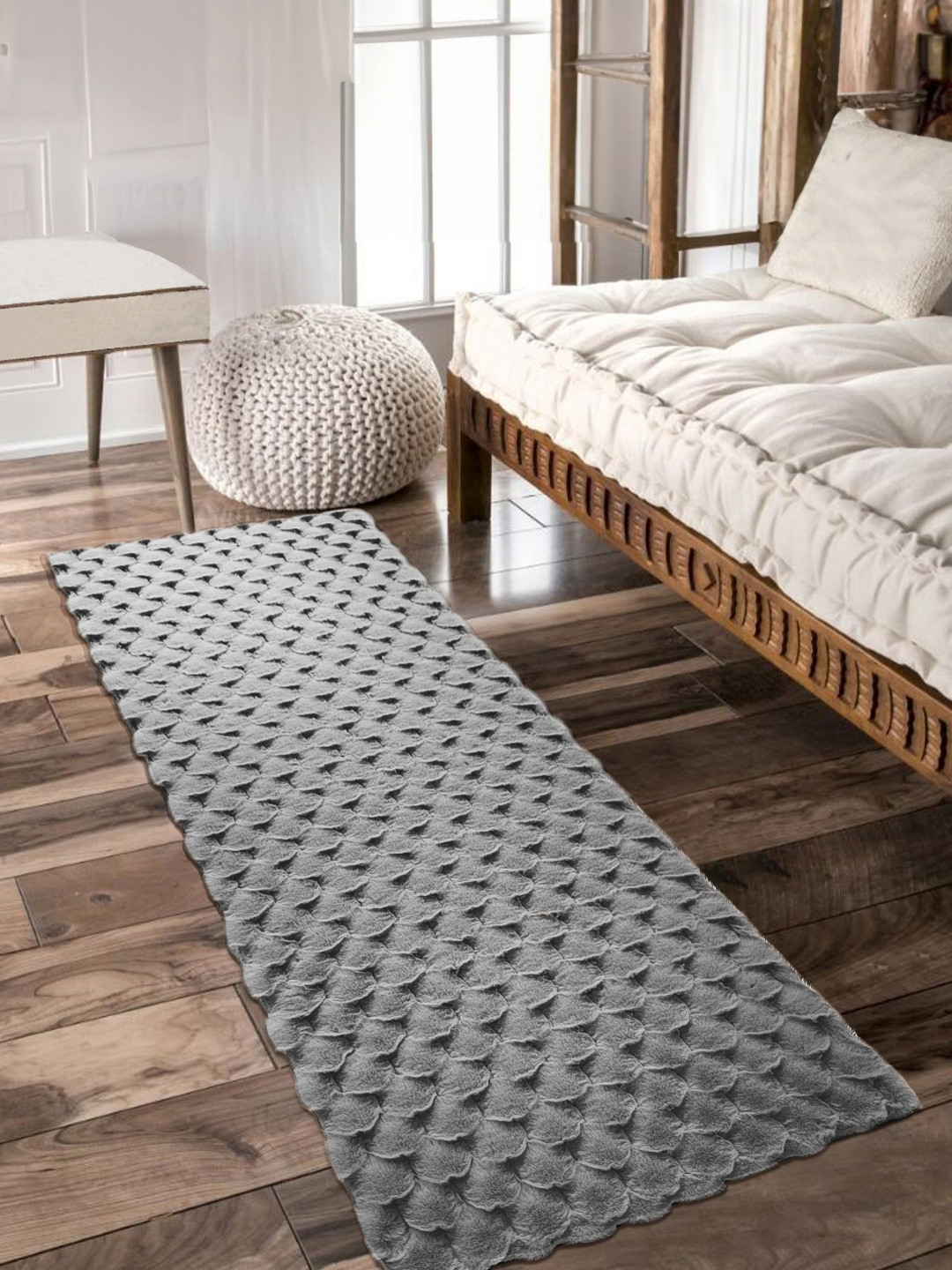 OBSESSIONS Grey Rectangular Antistatic Non Slip Bedside Floor Runner