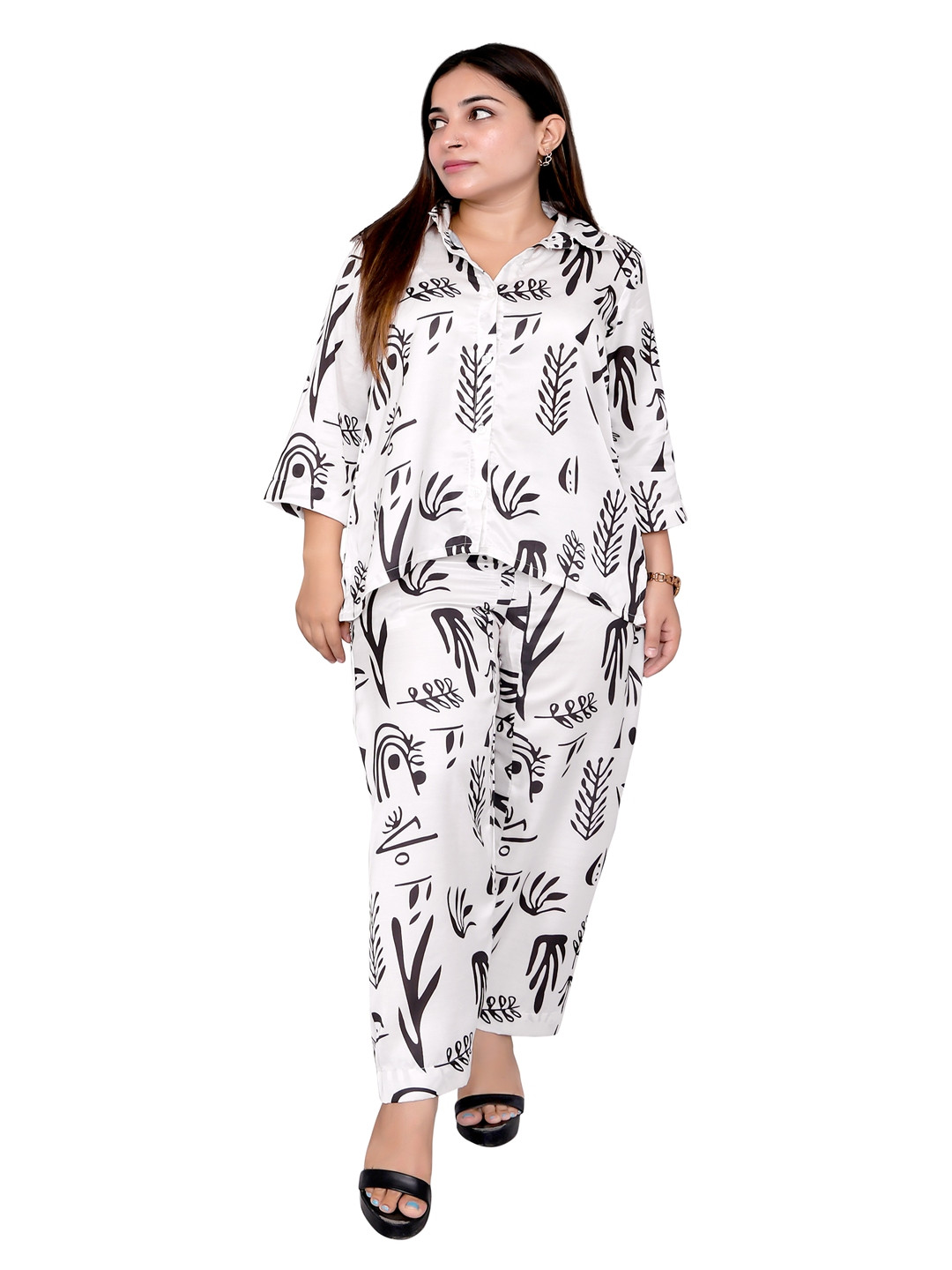 Kaajal by Vidhi Floral Printed Lapel Colar Shirt With Trousers