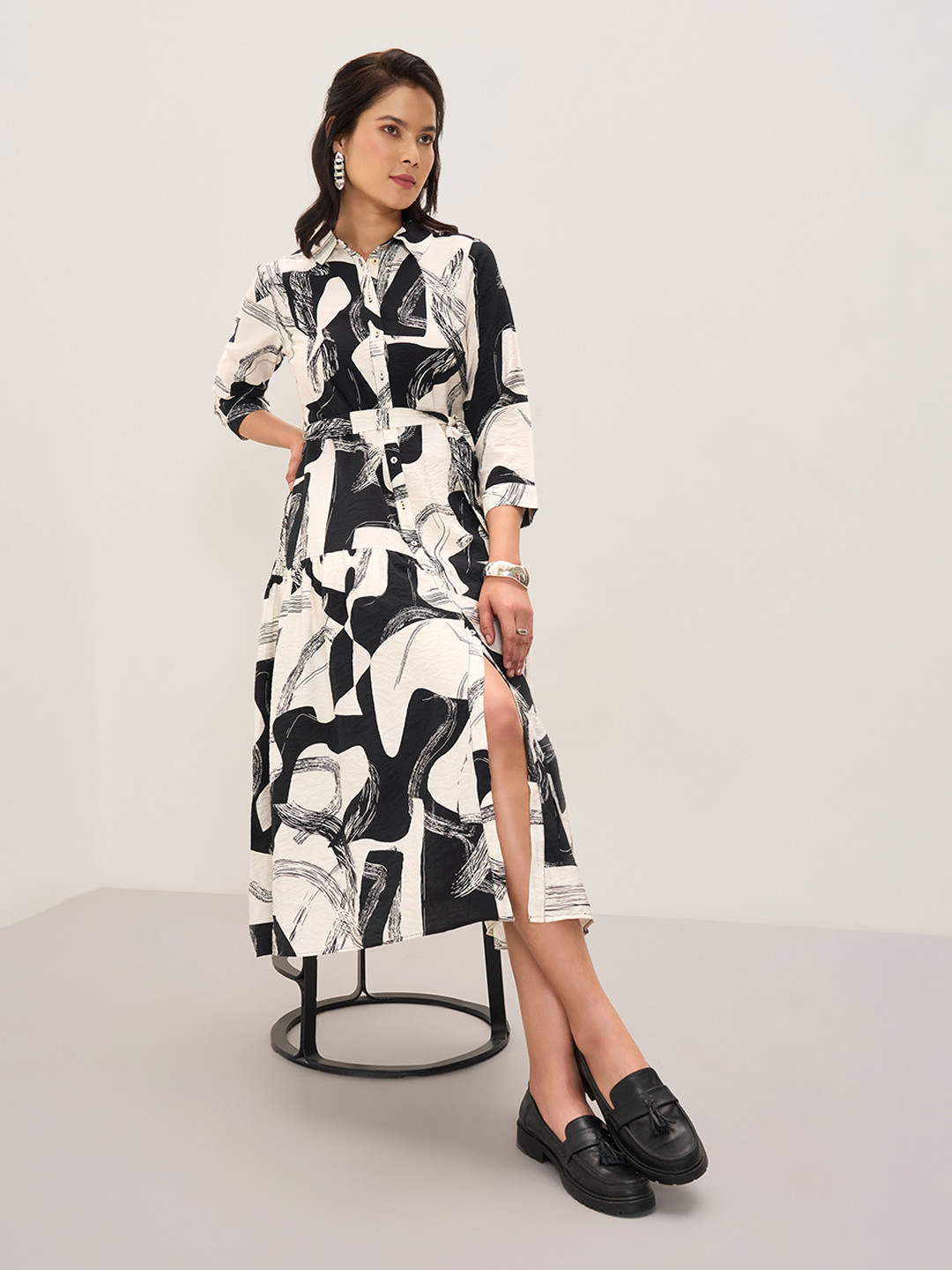 Marigold Lane Print Shirt Midi Dress