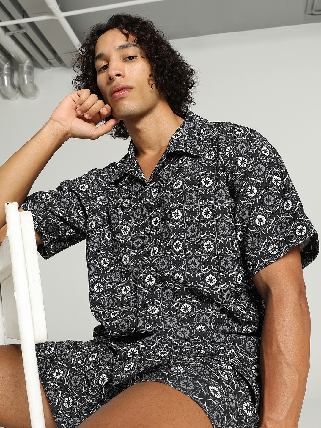 Puma Classics Floral Printed Relaxed Fit Short Sleeve Shirt