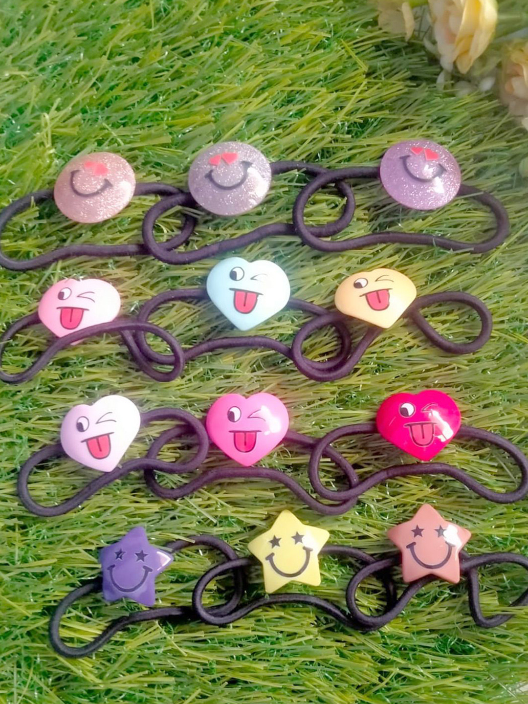 LYKAA Set of 12 Assorted Smiley Star Hair Ties Rubber Bands