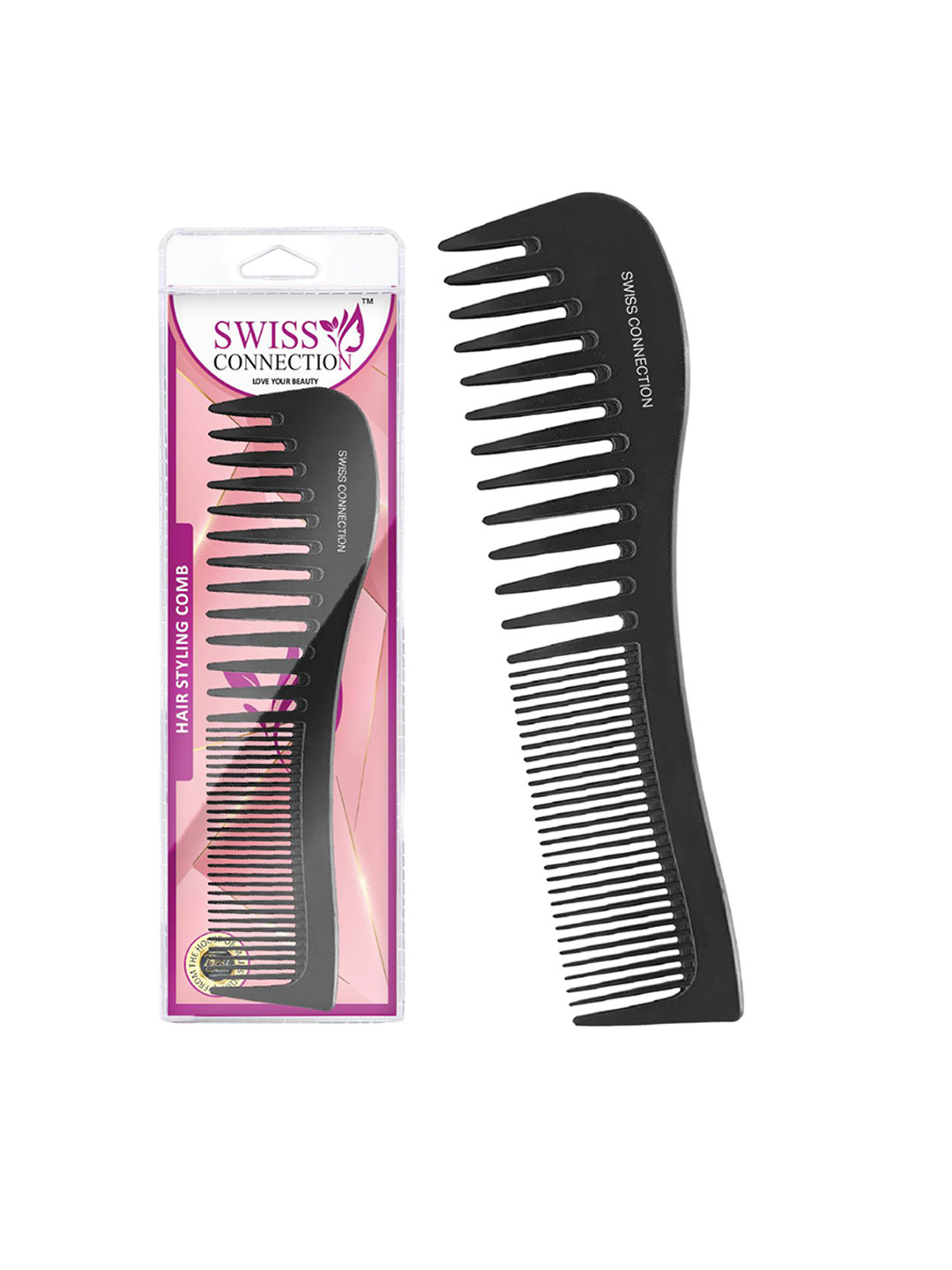 Swiss Connection Unisex Large Wide-Tooth Hair Styling Comb -127 Black