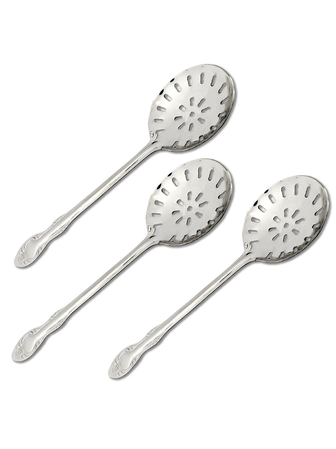 Kuber Industries 3 Pcs Silver Stainless Steel Professional Skimmer Kitchen Jhar Spatula