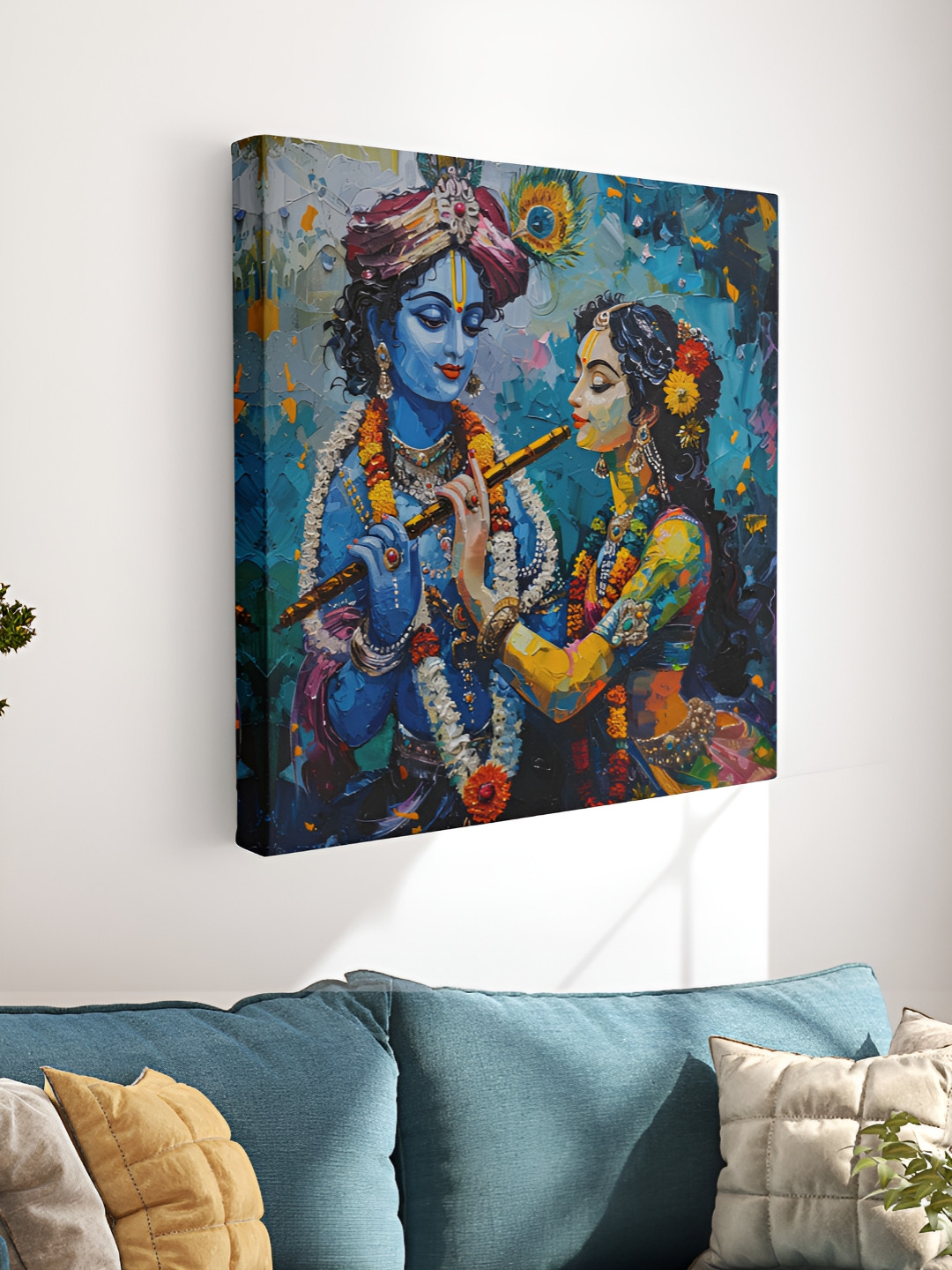 Myntra Elegant Homes Radha Krishna Canvas Wall Square Paintings Wall Art -30x30In
