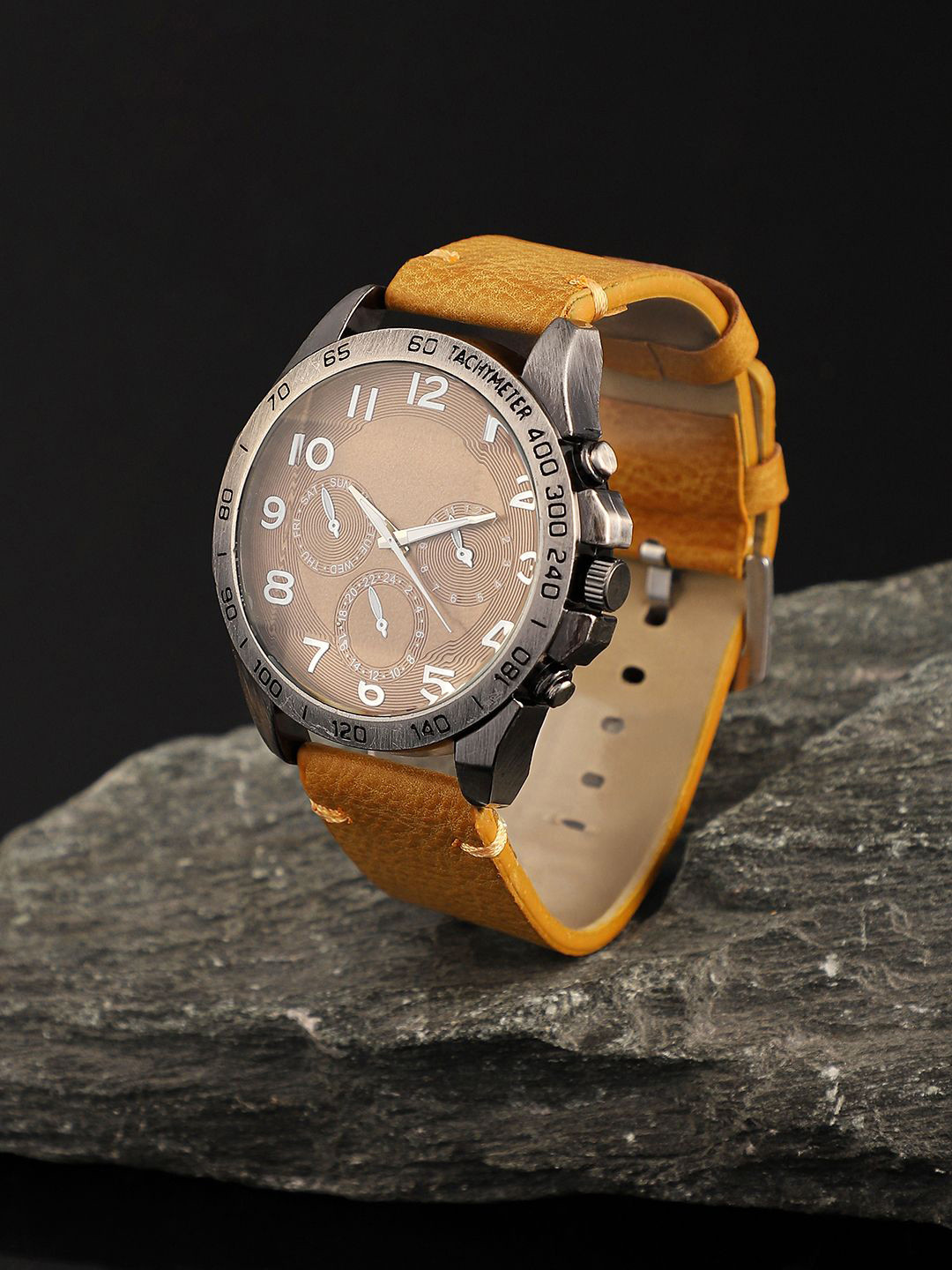French Accent Men Printed Dial & Leather Bracelet Style Straps Digital Watch SS25_FAWC1041