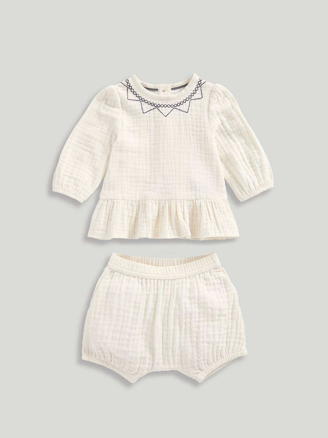 mothercare Girls Neutral Botanicals Muslin Top And Shorts