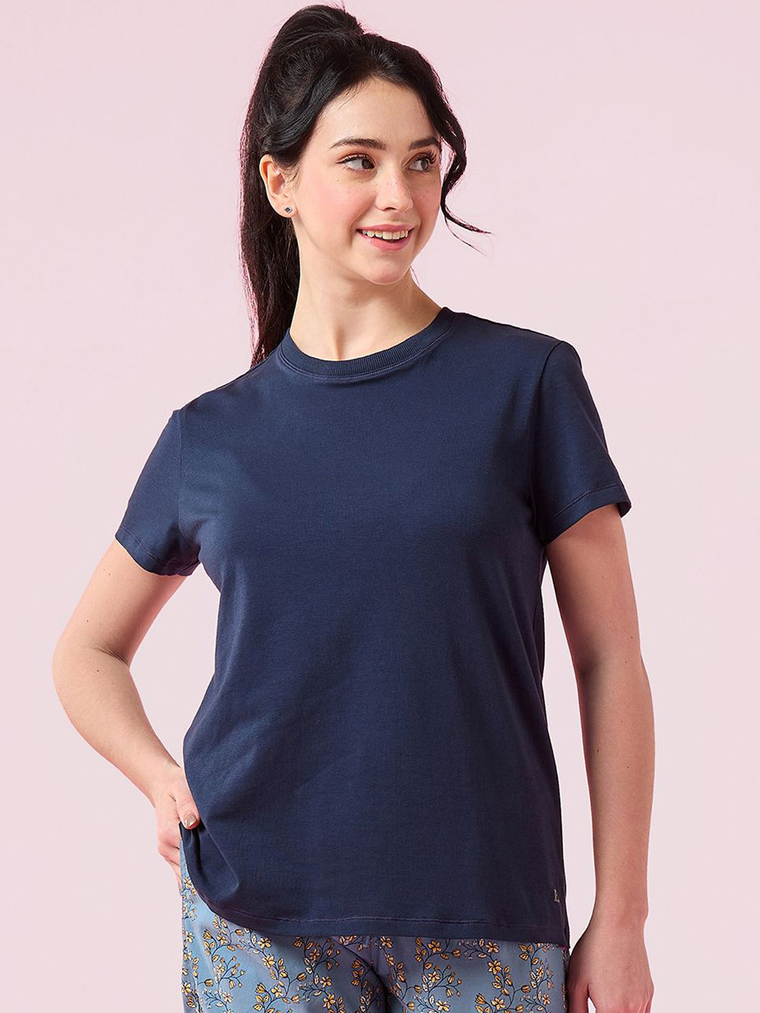 Enamor Relaxed Fit Crew Neck Basic Stretch Lounge T-Shirt