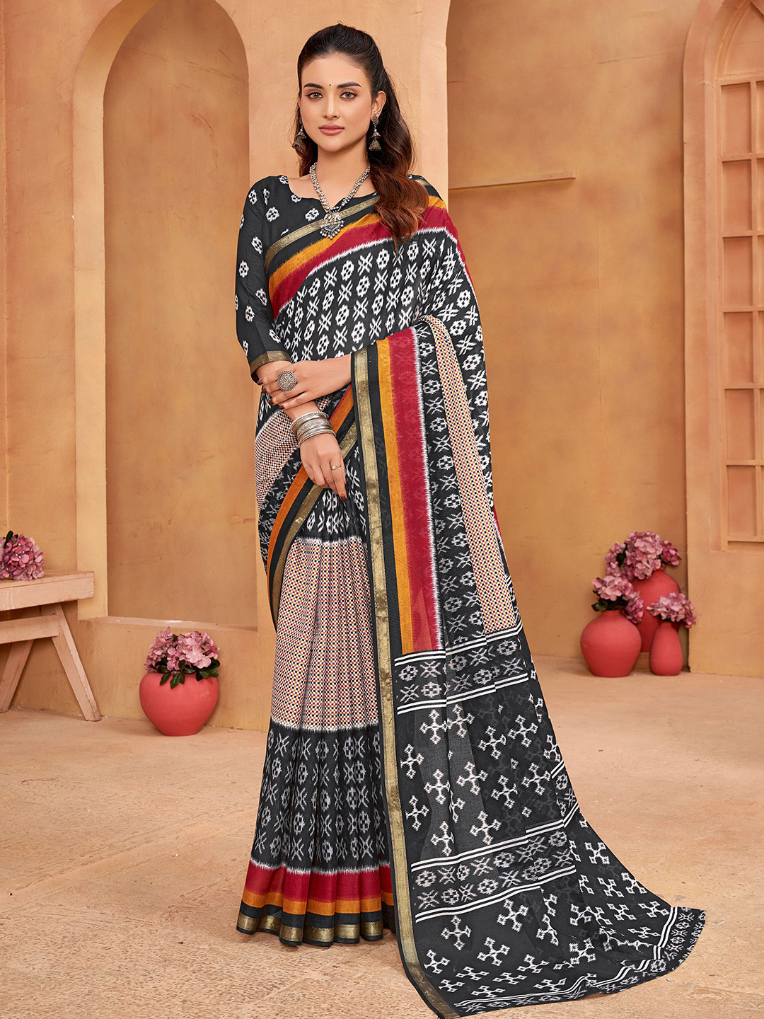 Munir Zari Pure Cotton Ikat Saree