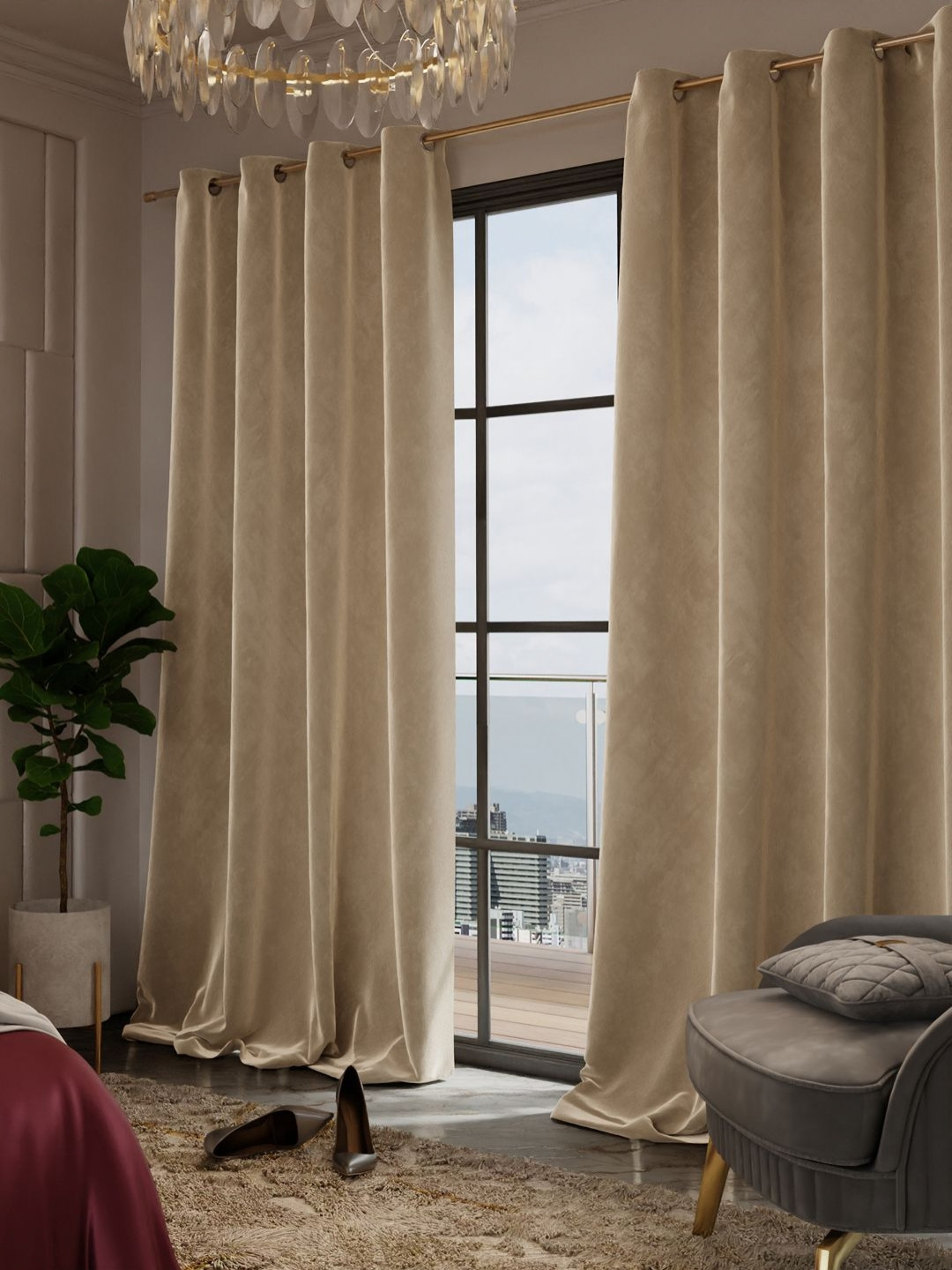 Stoa Paris Date Night Beige Set of 2 Long Door Curtains
