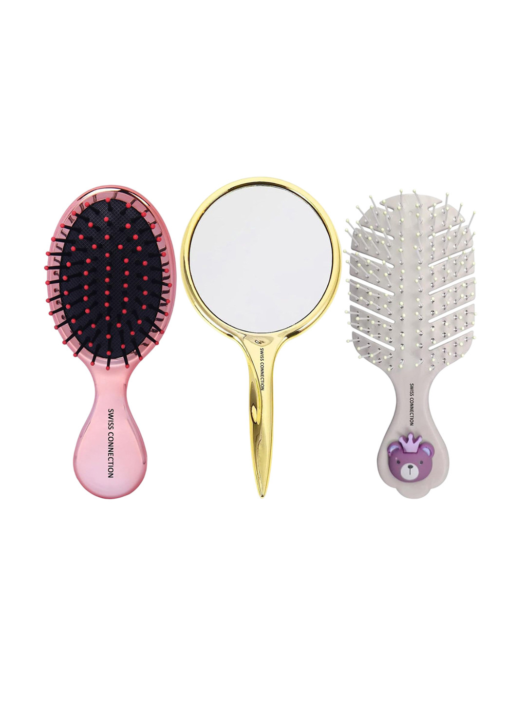 Swiss Connection Set Of 3 Baby Hair Brush With Mirror - 116 143 White