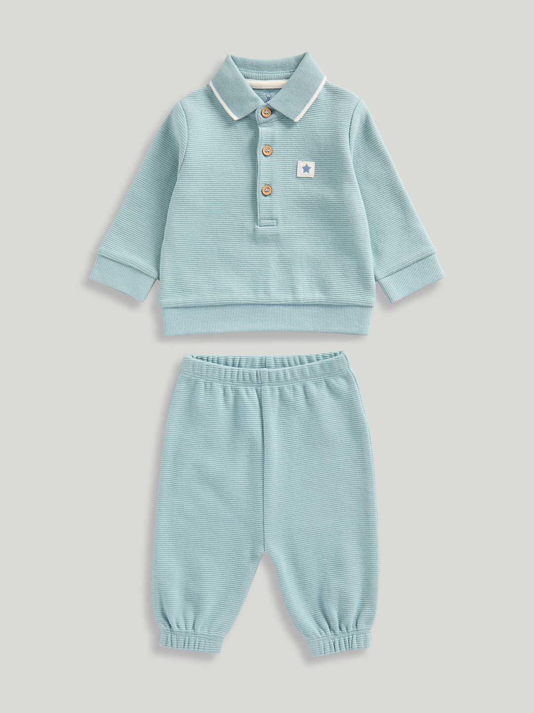 mothercare Boys Tiny Traveller Classic Ribbed Polo Pure Cotton Shirt And Jogger