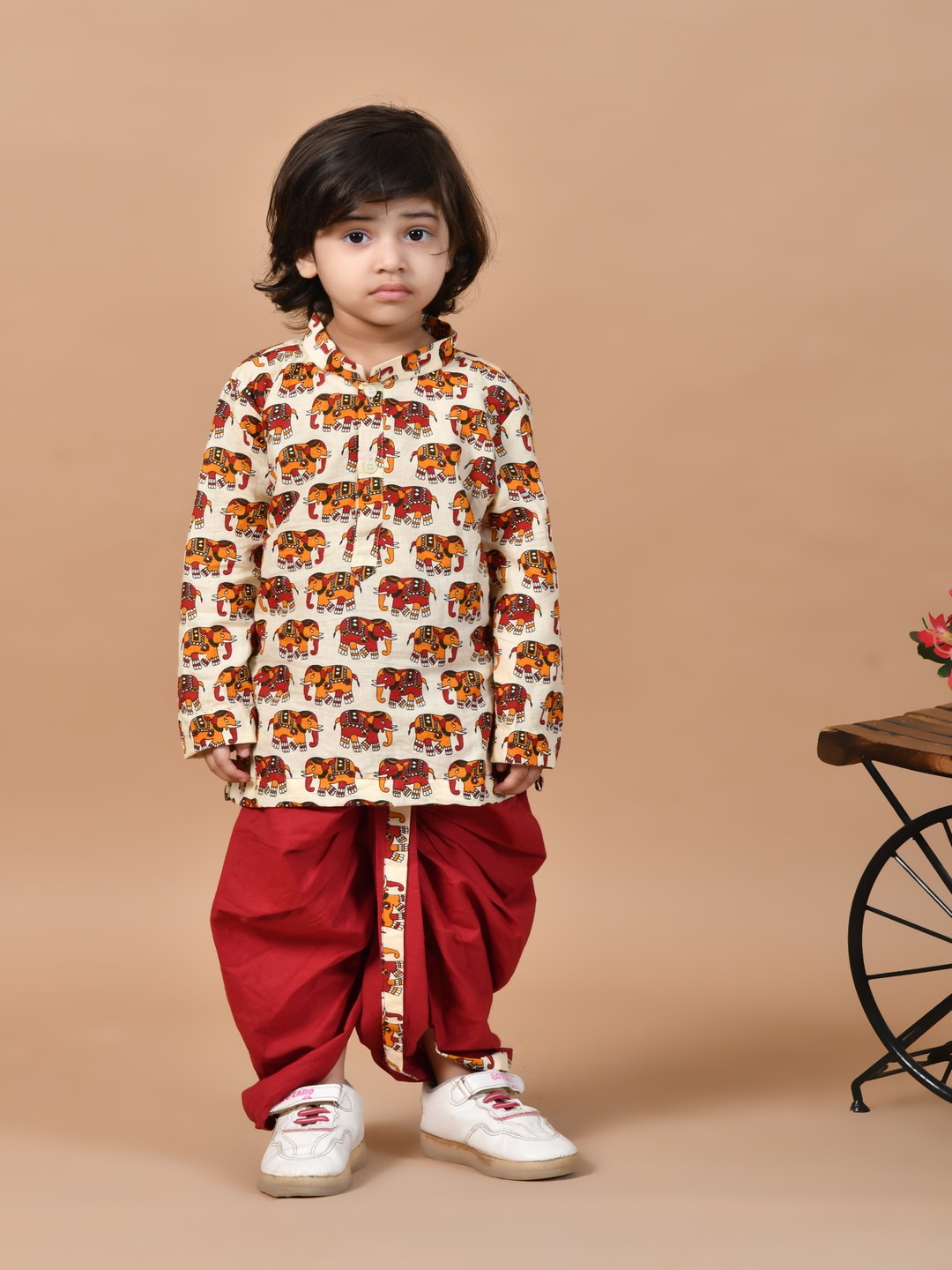 MoMaa Boys Animal Printed Regular Pure Cotton Kurta with Dhoti Pants
