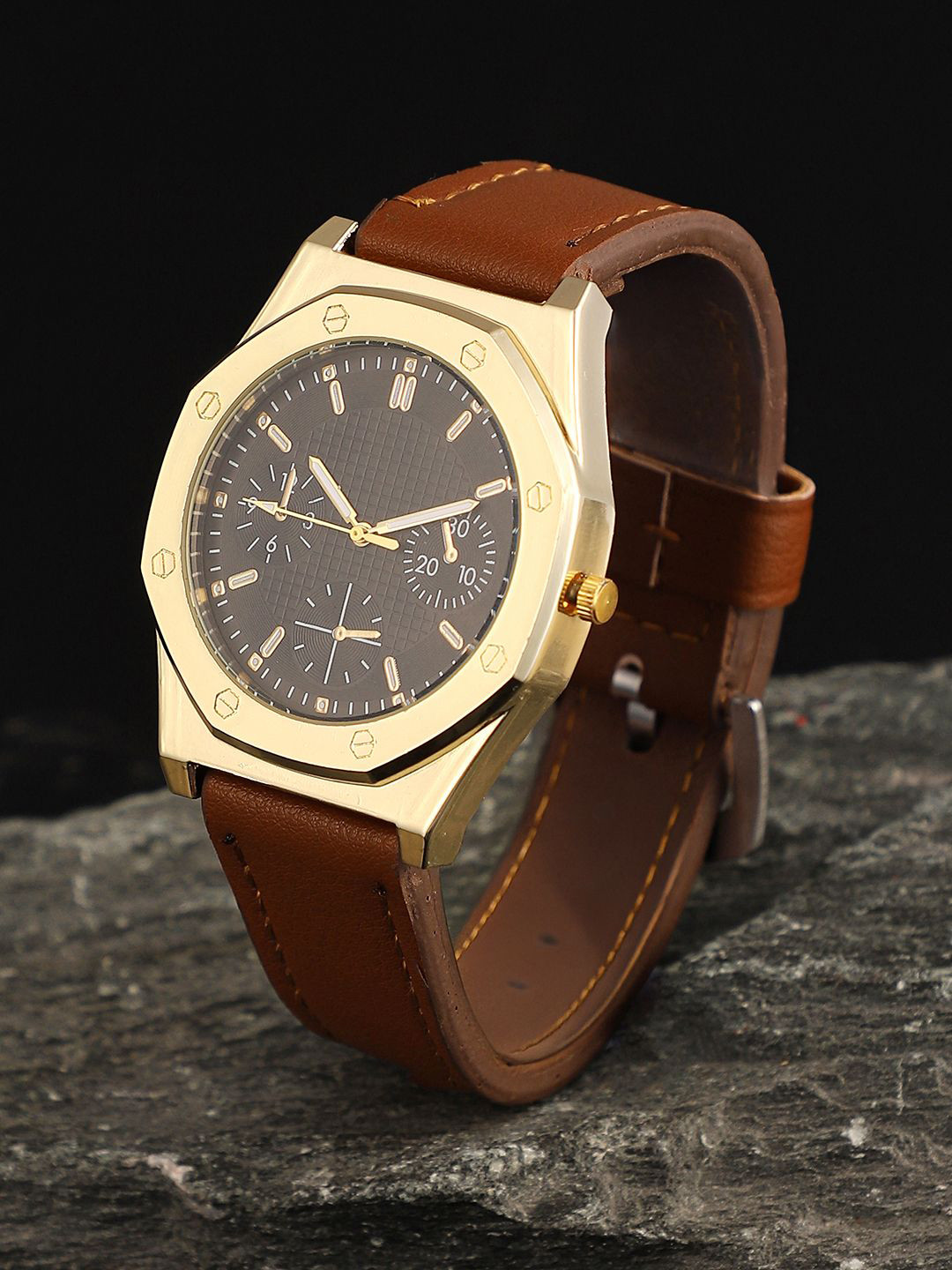 French Accent Men Dial & Leather Bracelet Style Straps Analogue Watch SS25_FAWC1056